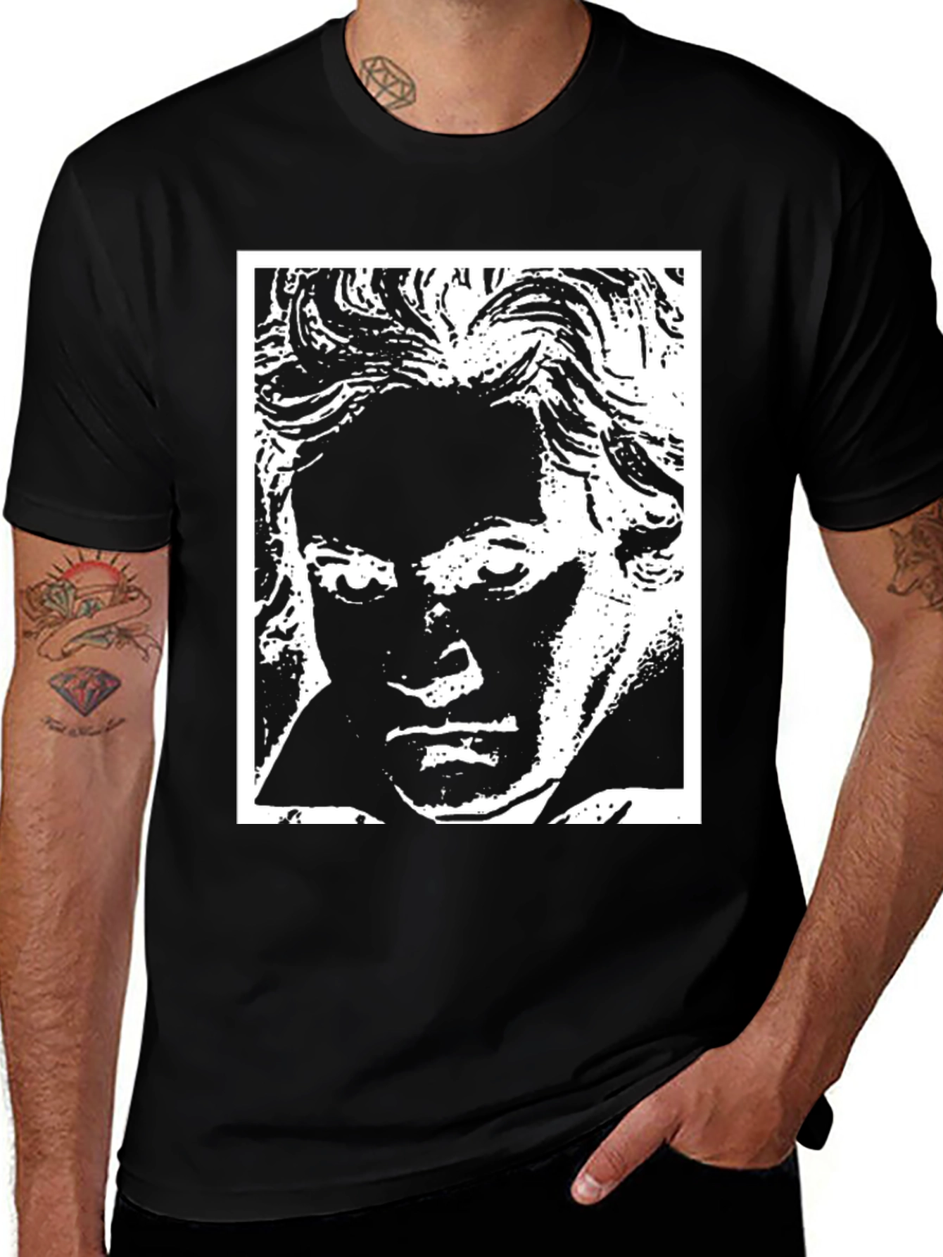 Beethoven Portrait Graphic Black T-Shirt