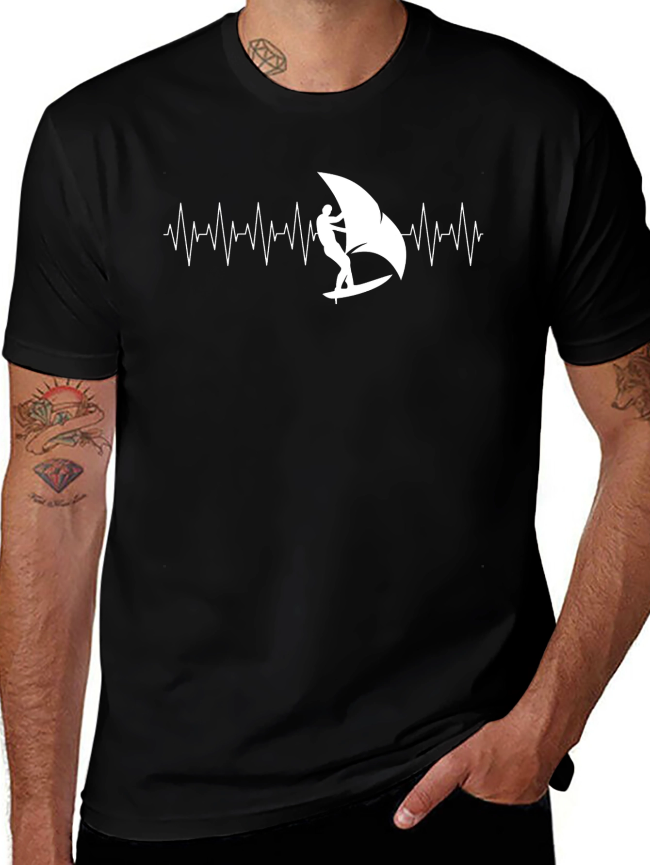 Variant 10 of Windsurfing Heartbeat T-Shirt - Black