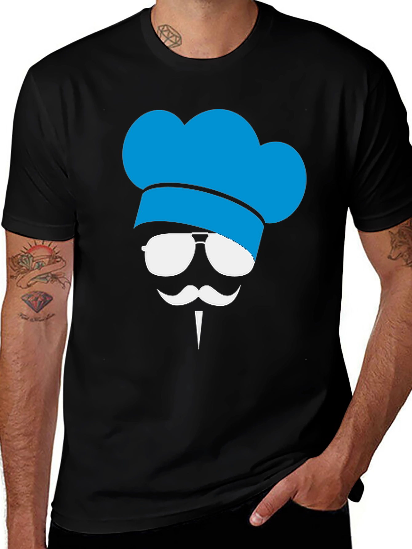 Chef Hat Mustache Graphic Tee - Black T-Shirt