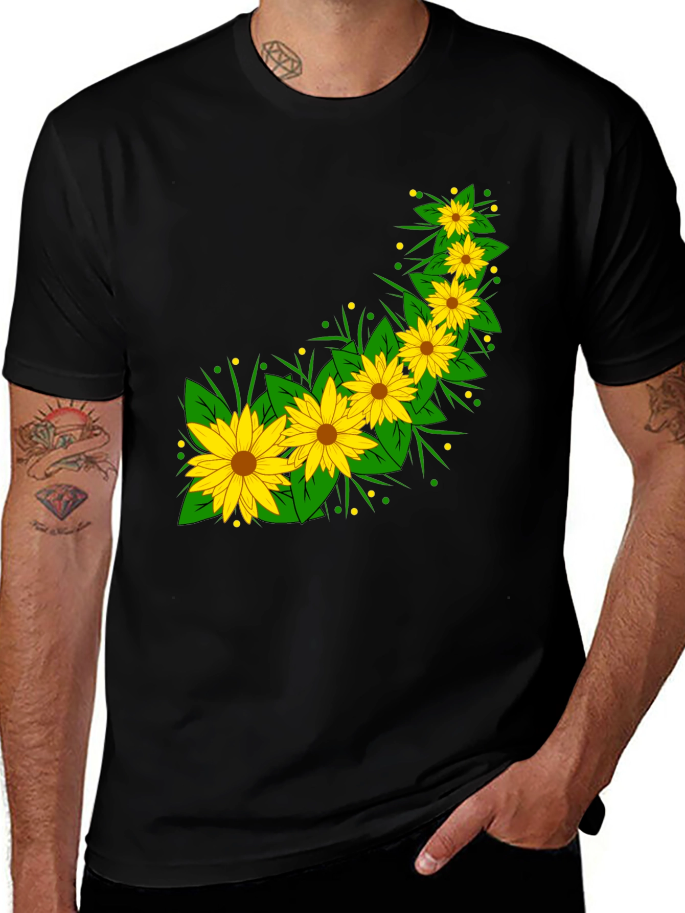 Variant 12 of Sunflower Print Black T-Shirt
