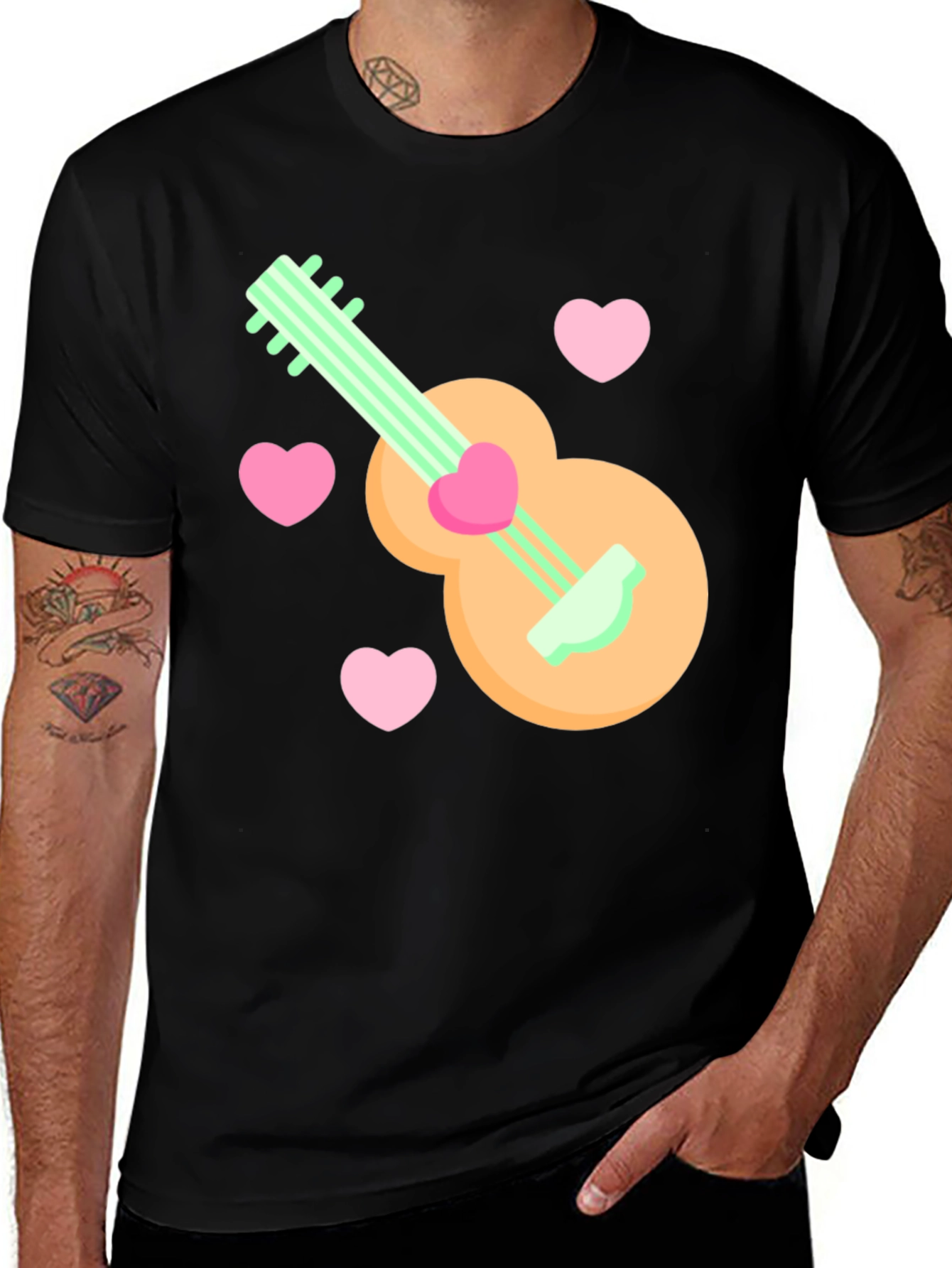 Variant 29 of Heart Guitar Graphic Tee - Black Casual T-Shirt