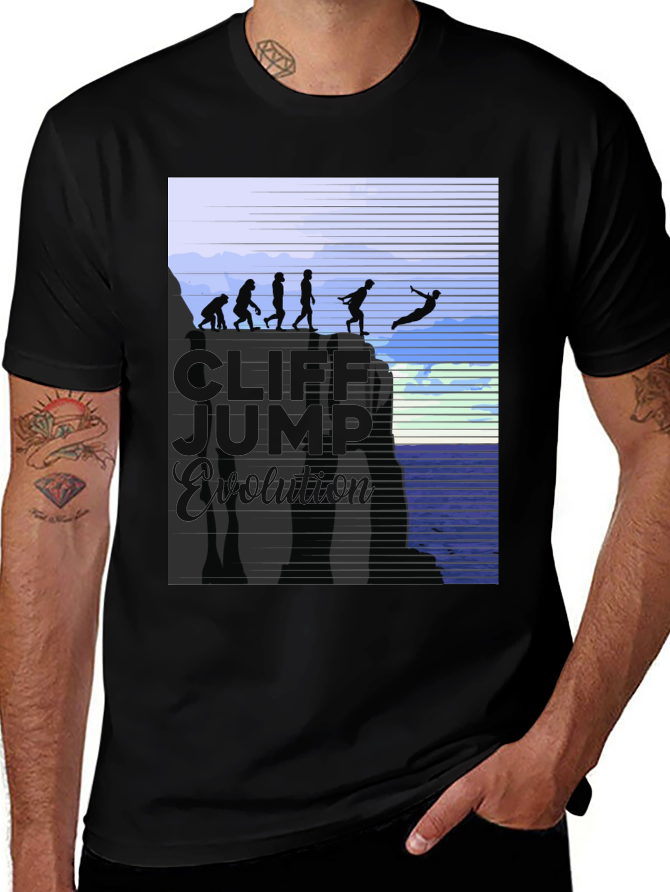 Cliff Jump Evolution T-Shirt Black Cotton