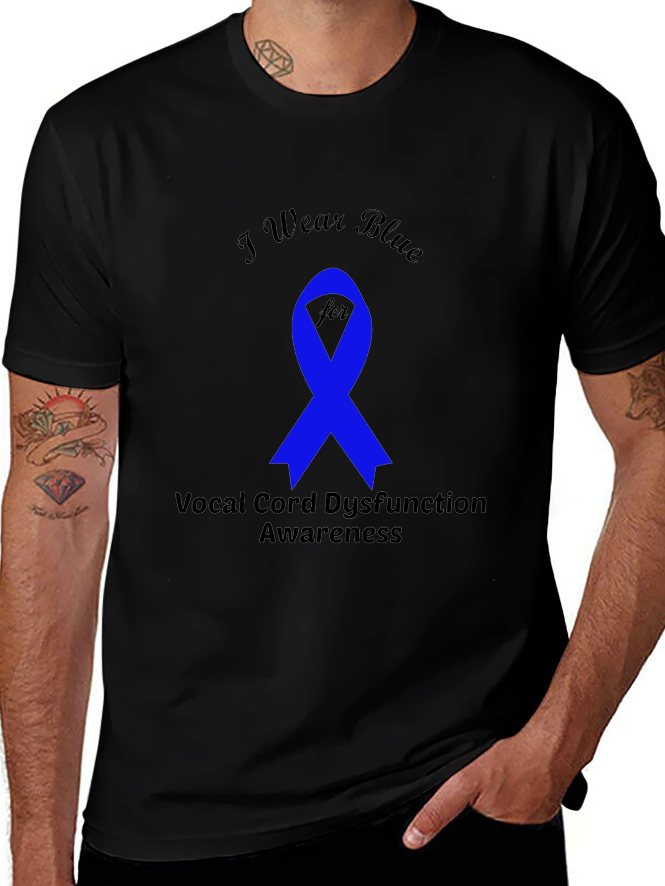 Vocal Cord Dysfunction Awareness Blue Ribbon T-Shirt