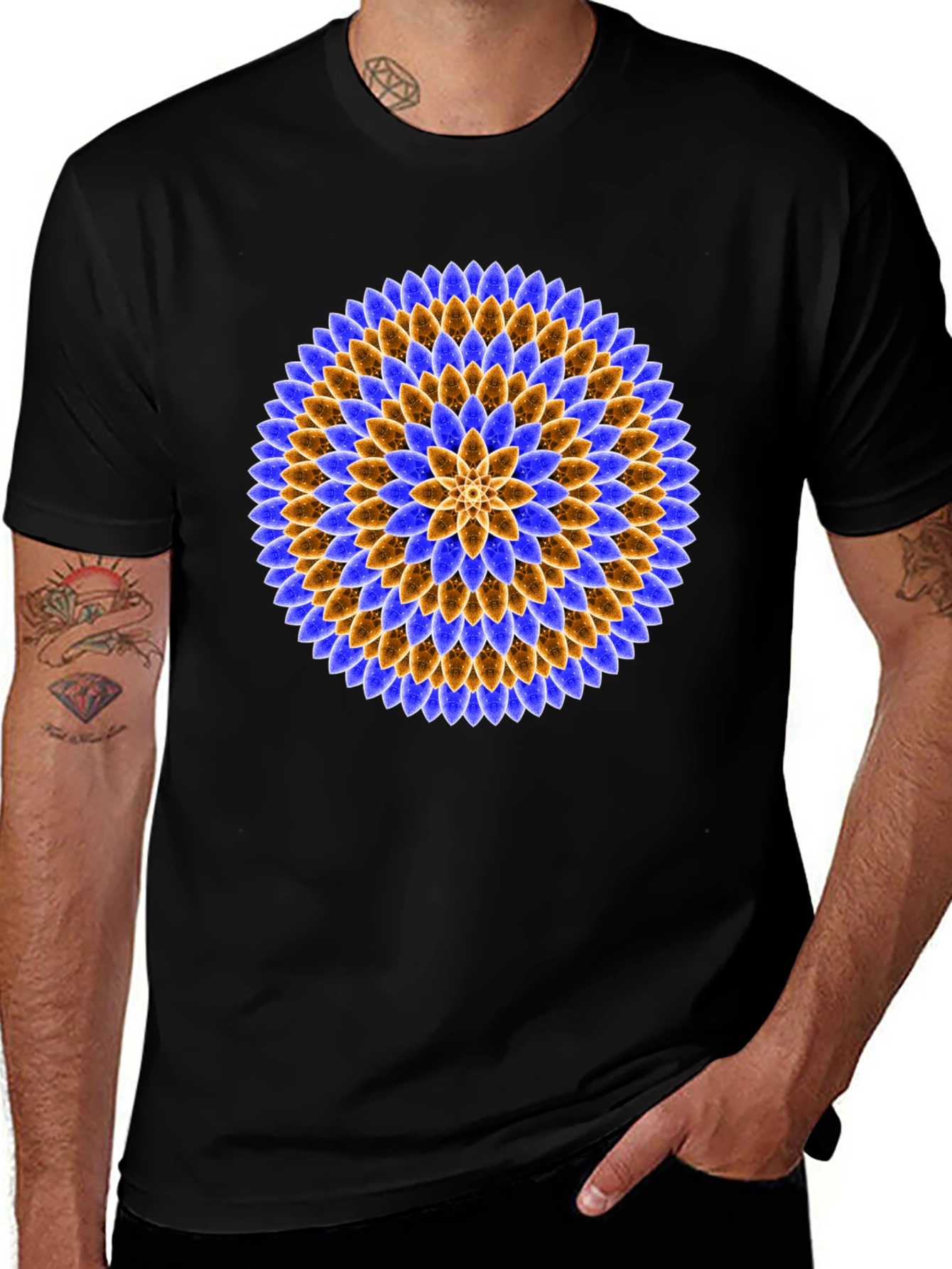 Variant 14 of Floral Mandala Graphic Tee - Black Cotton T-Shirt