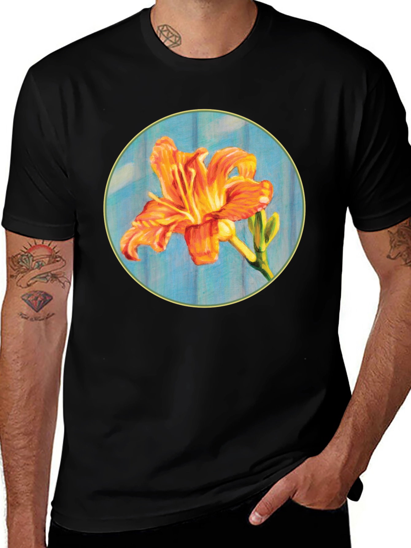Variant 14 of Orange Lily Graphic Tee - Stylish Floral Design