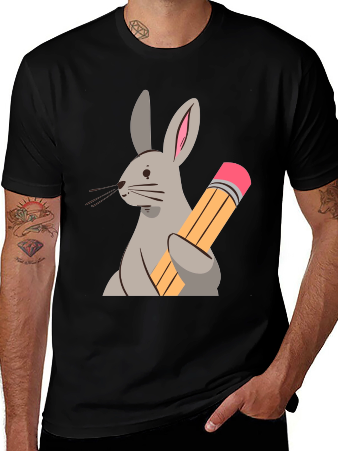 Variant 17 of Rabbit Holding Pencil Graphic Tee