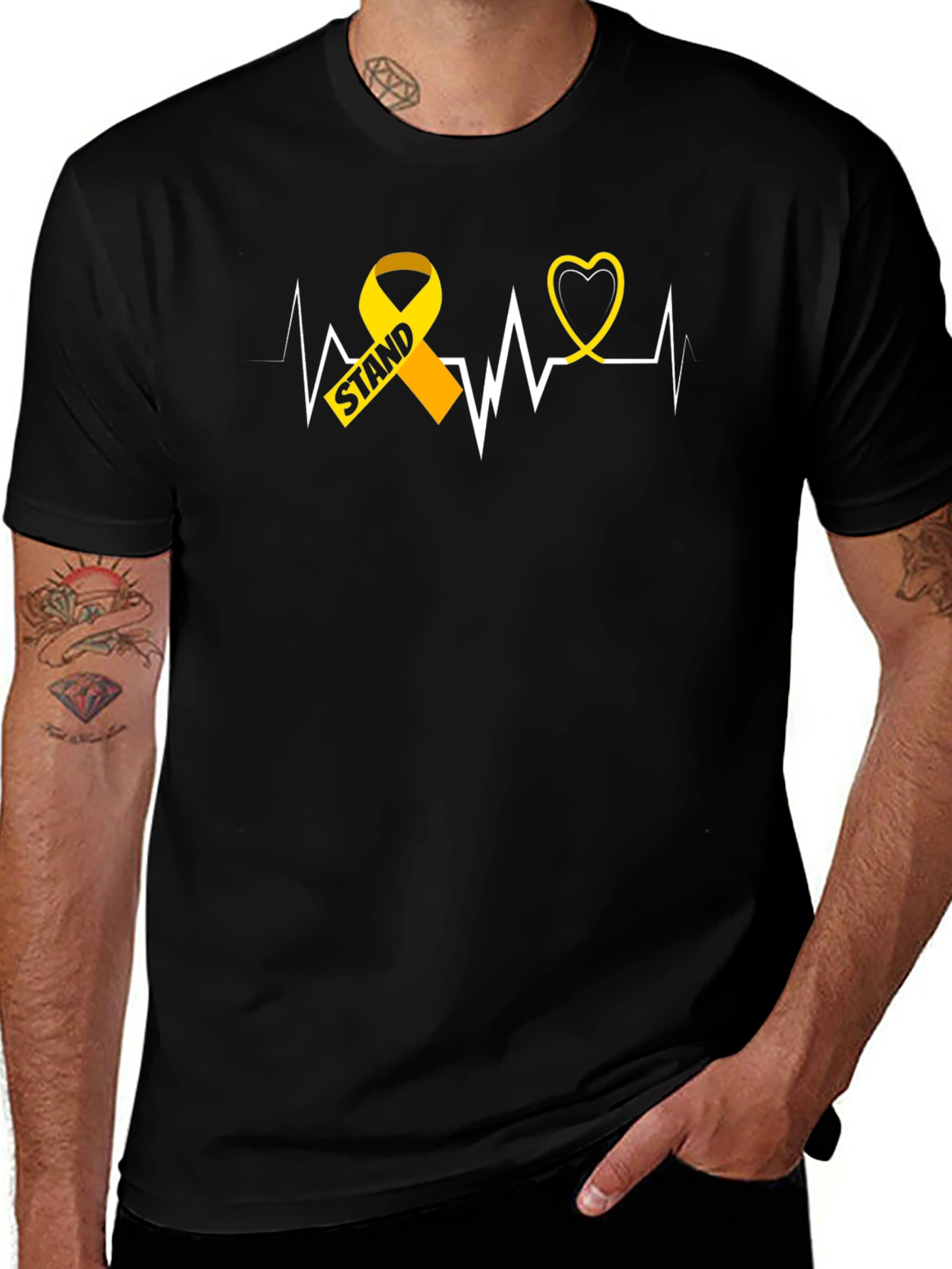 Childhood Cancer Awareness Tee - Gold Ribbon Heartbeat Design