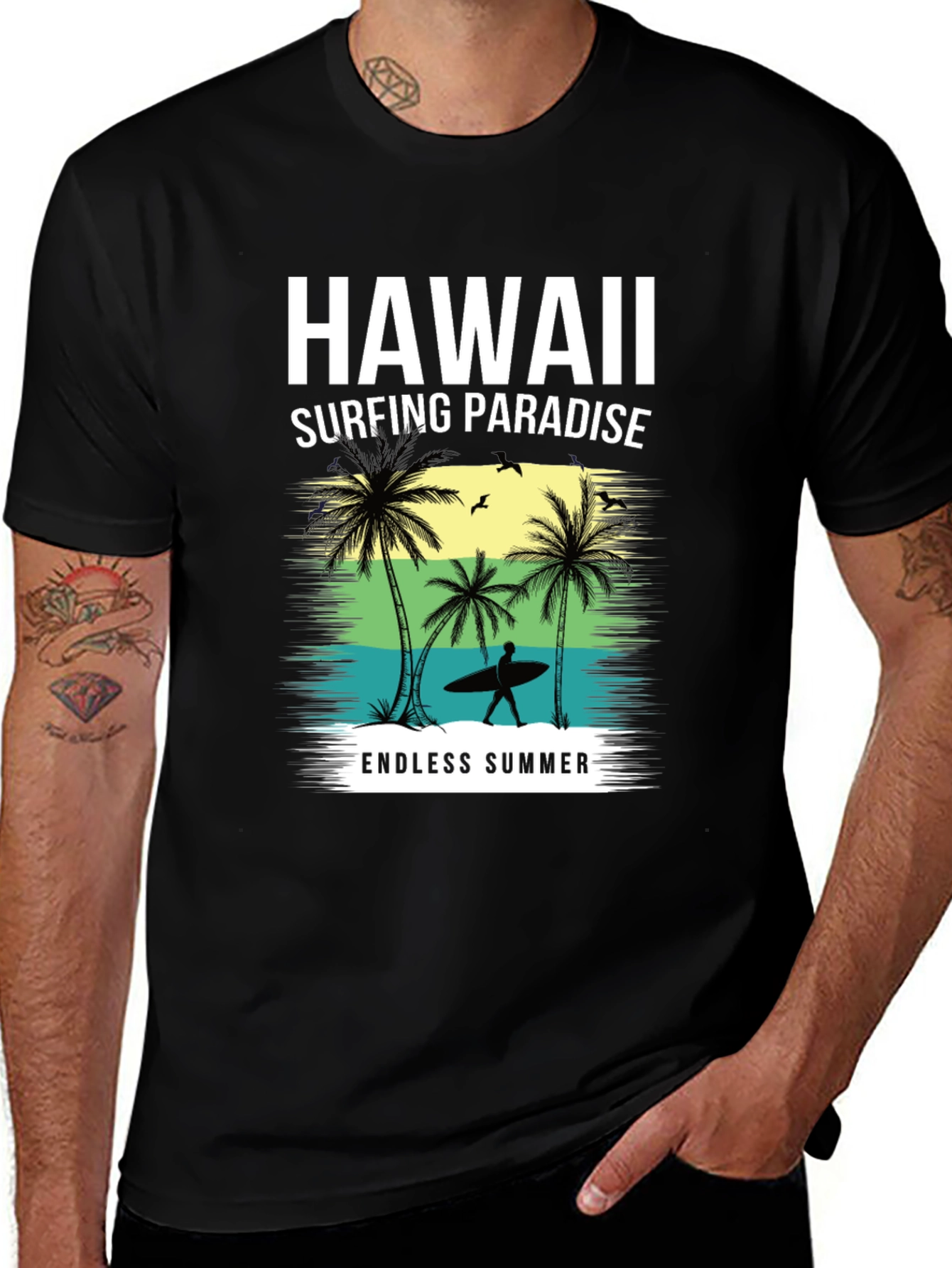 Variant 24 of Hawaii Surfing Paradise Black T-Shirt