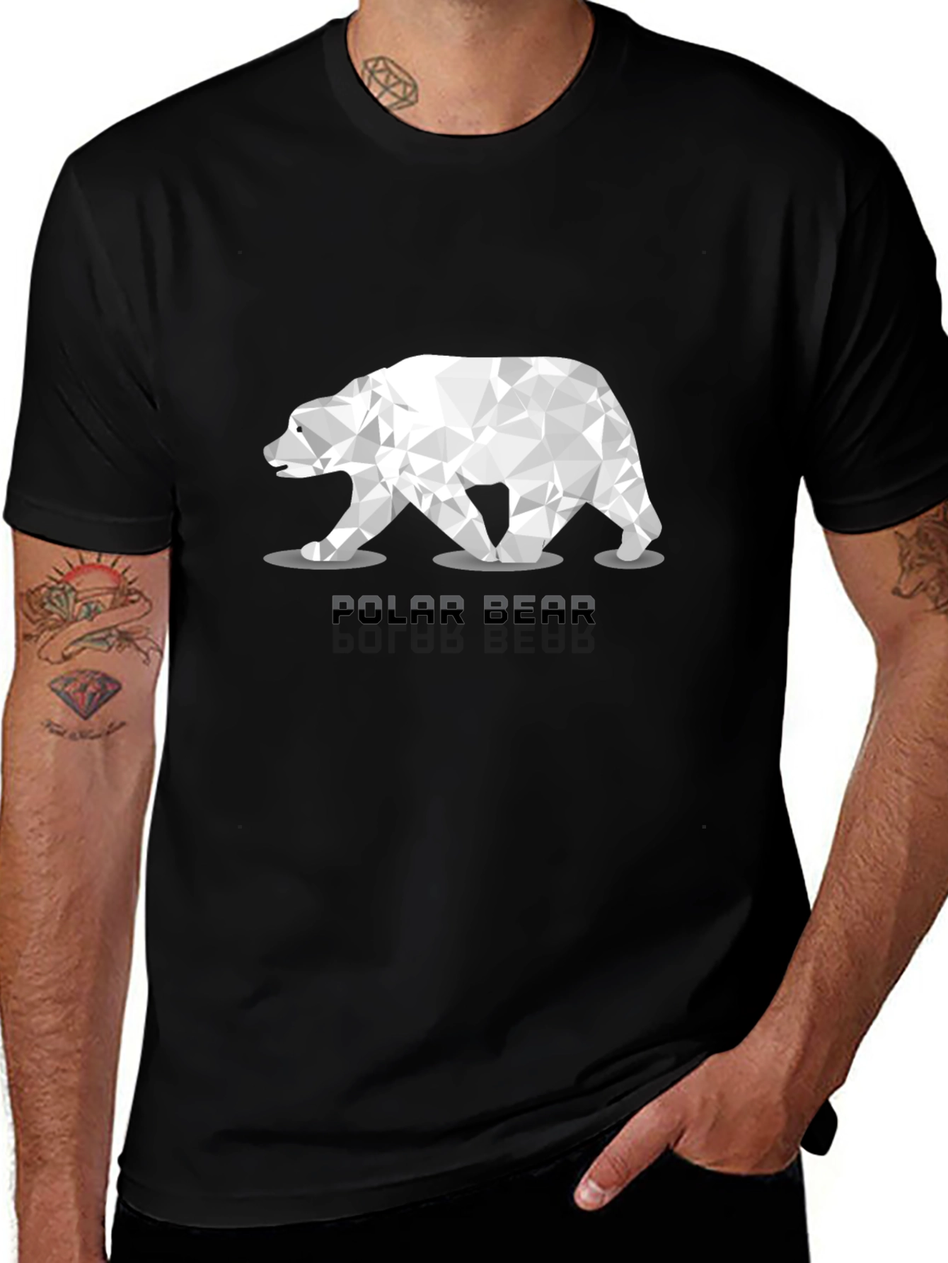 Variant 12 of Geometric Polar Bear Graphic Tee - Black