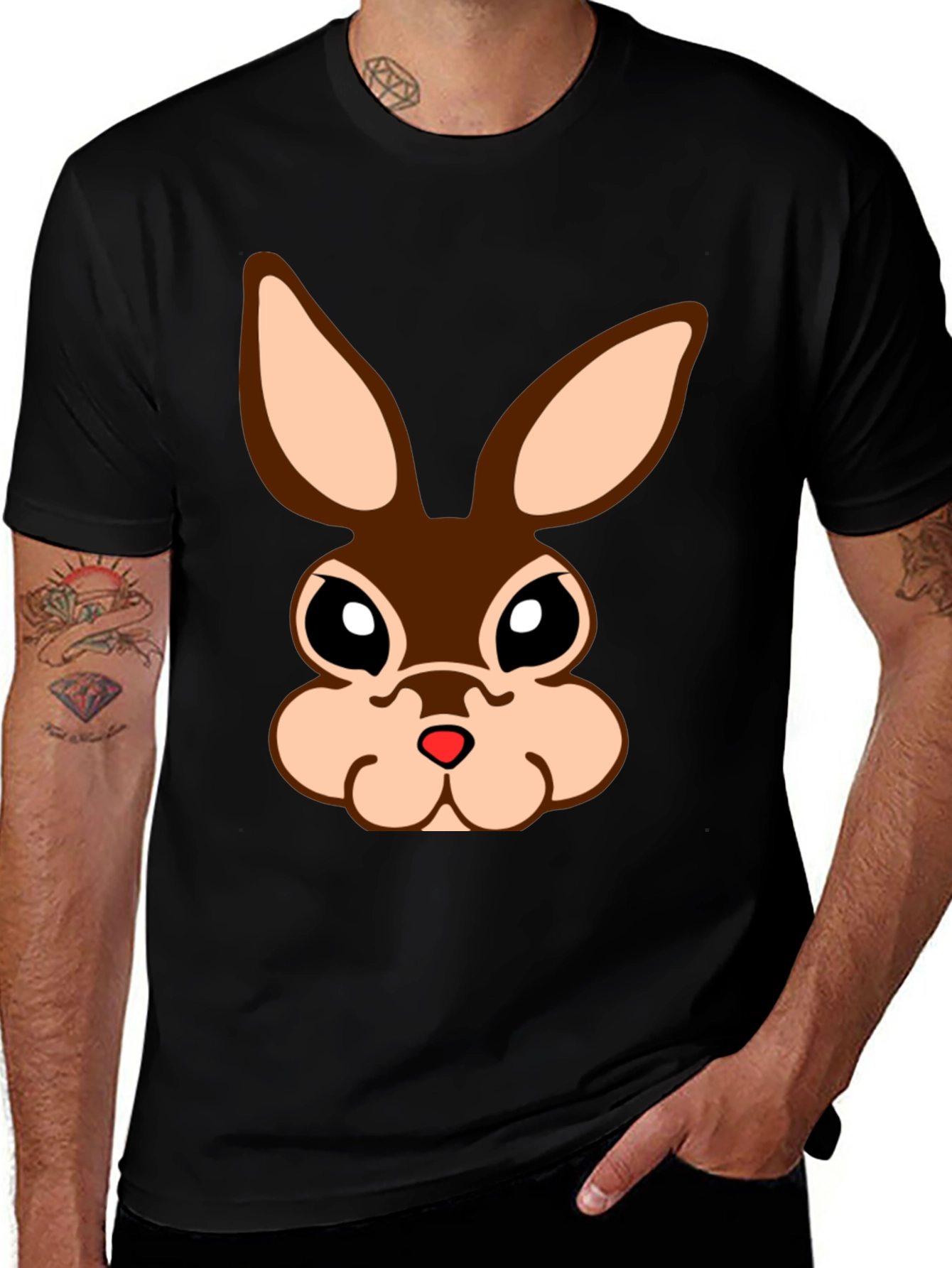 Variant 23 of Cute Bunny Face Black T-Shirt