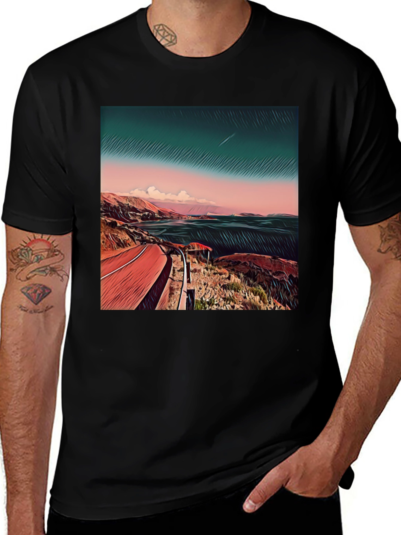 Variant 26 of Coastal Road Graphic Tee - Men's Black T-Shirt