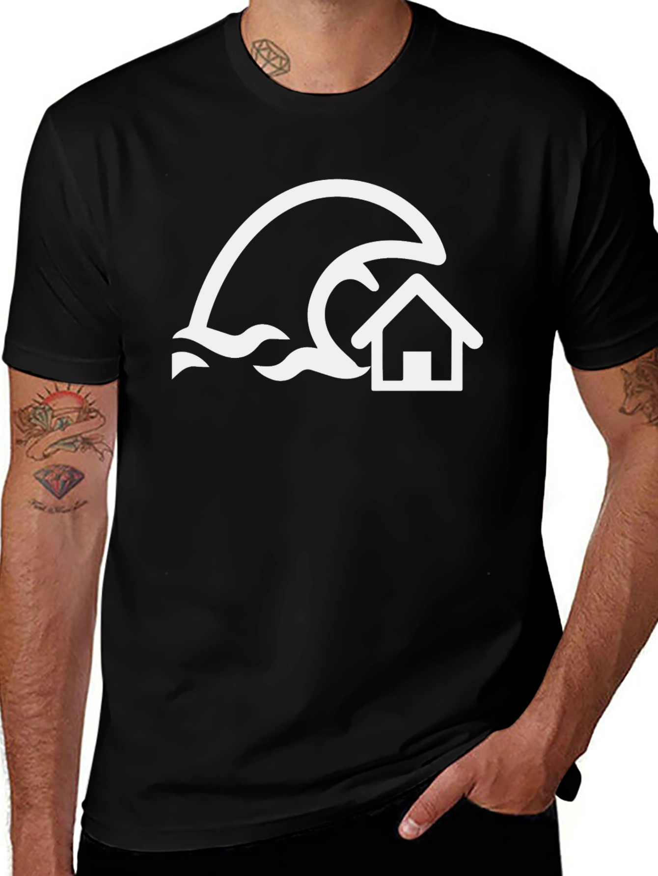 Variant 24 of Tsunami House Graphic Tee - Black Cotton Shirt
