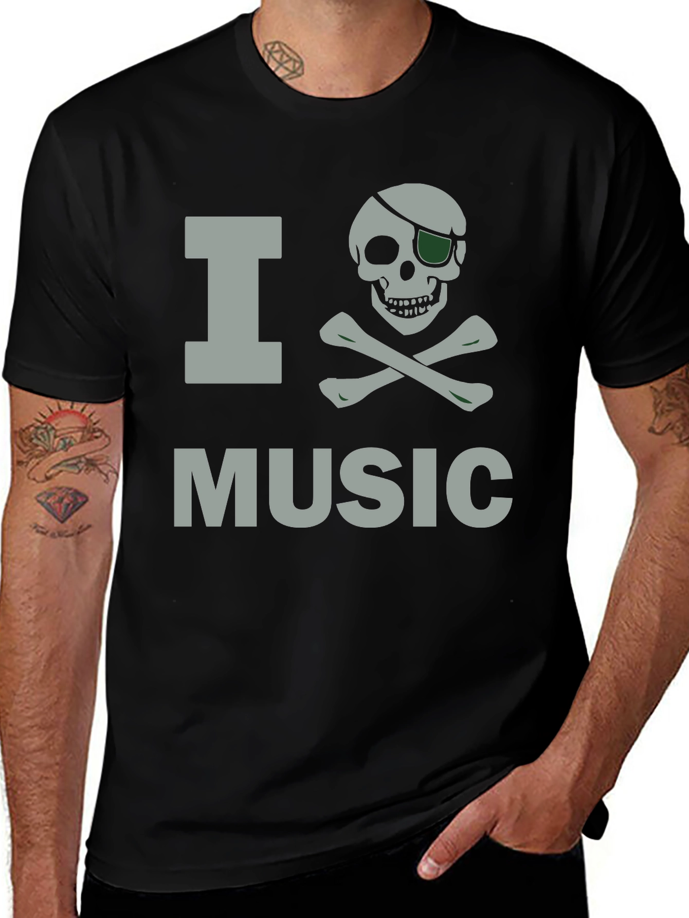 Variant 27 of I Pirate Music T-Shirt, Skull & Crossbones Tee