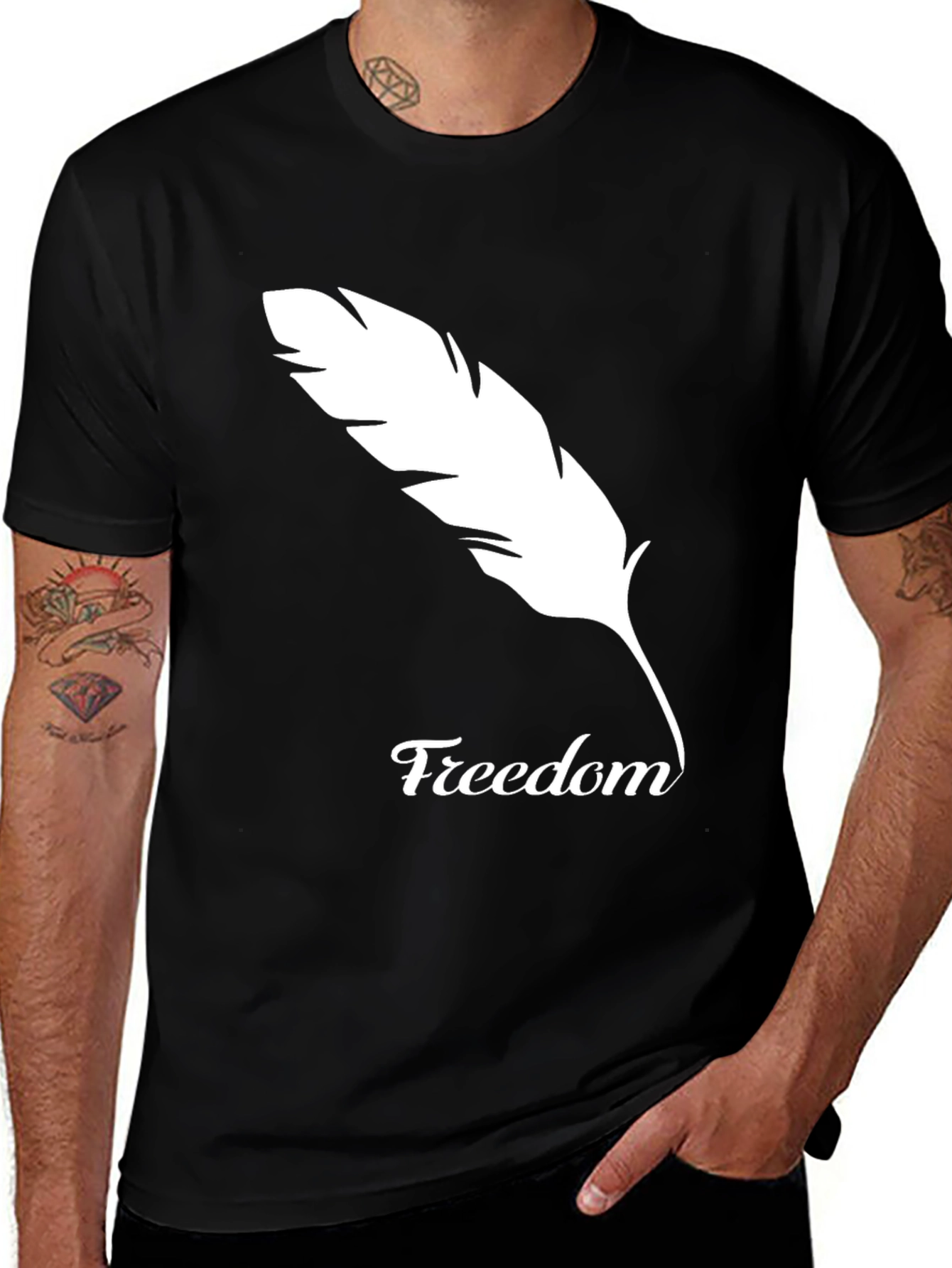 Variant 2 of Freedom Feather Graphic Tee - Soft Black Cotton