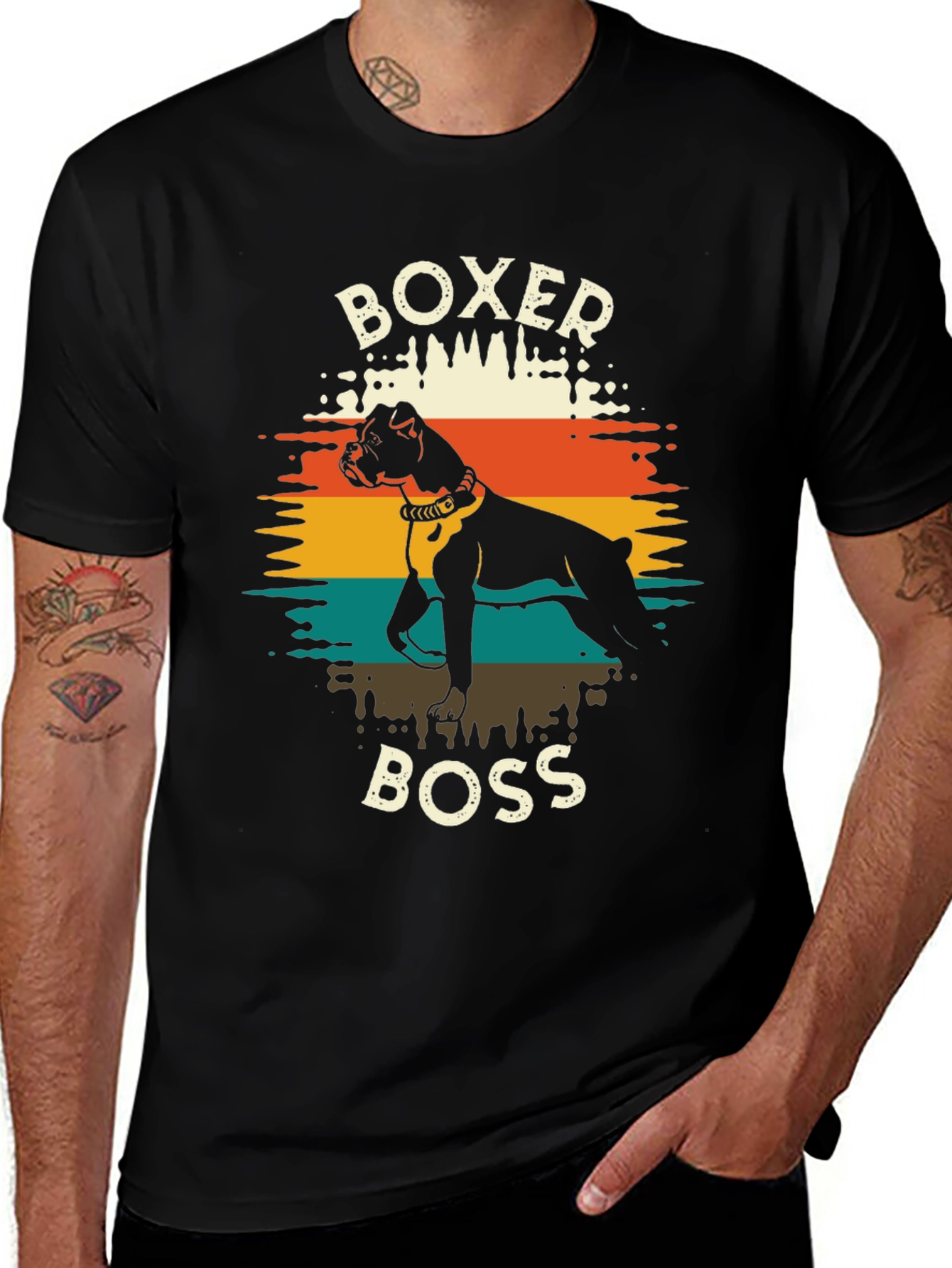 Variant 19 of Boxer Boss Graphic T-Shirt - Vintage Style Dog Tee