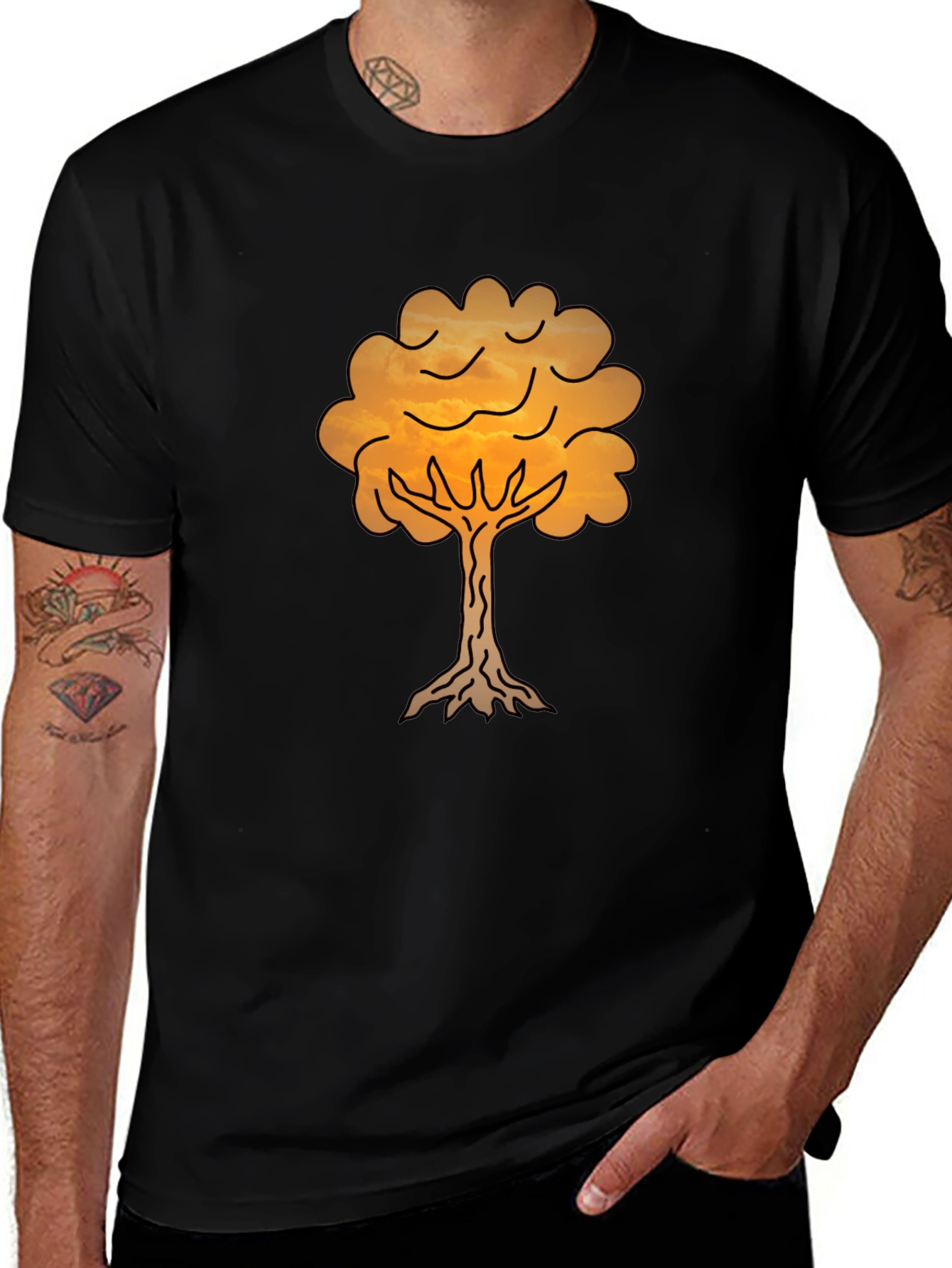 Variant 8 of Sunset Tree Graphic Tee - Black Cotton Blend