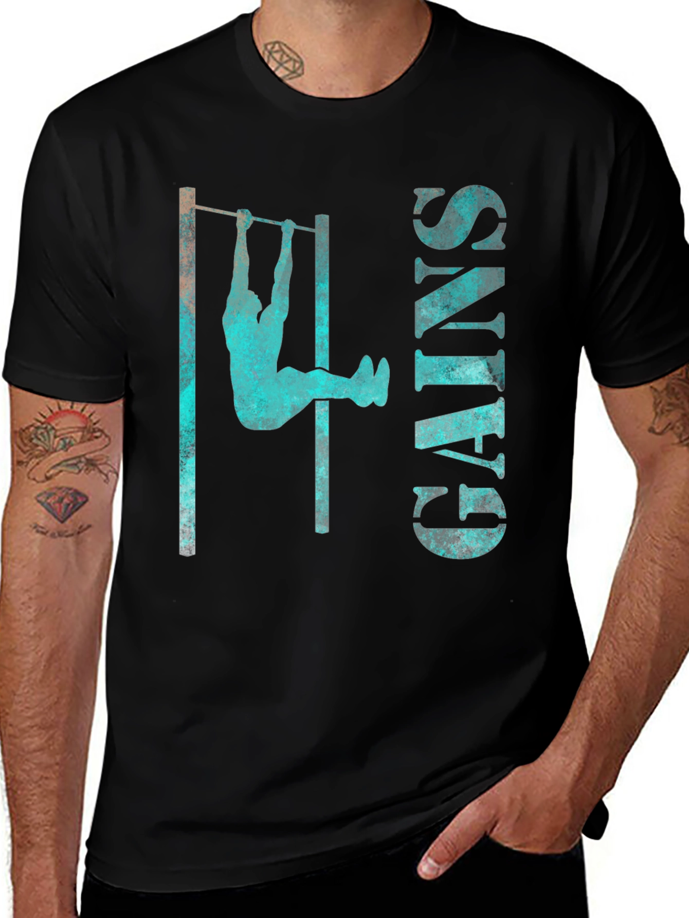 Gains Workout T-Shirt Calisthenics Black Tee