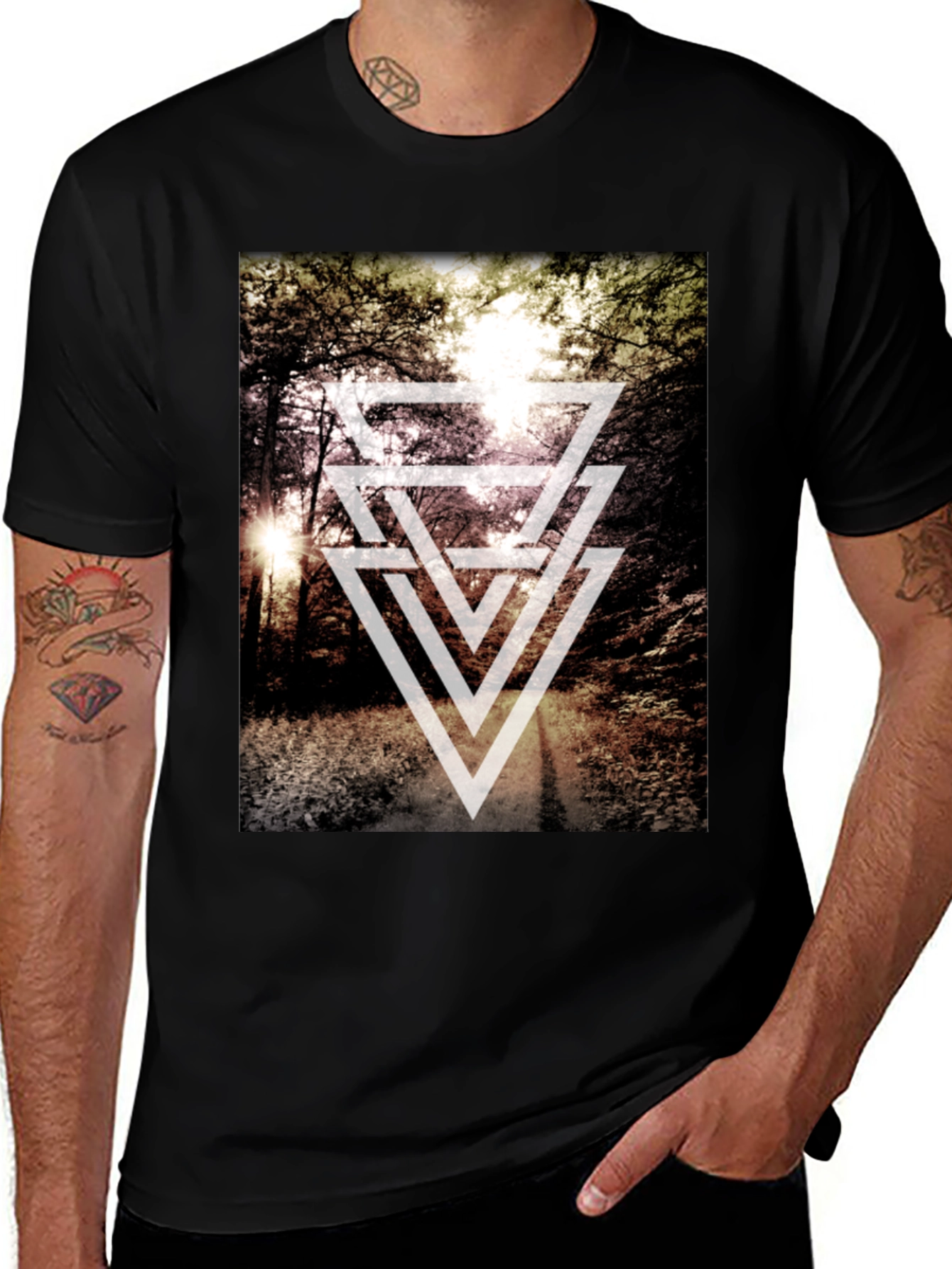 Variant 12 of Geometric Forest Print T-Shirt - Modern Style