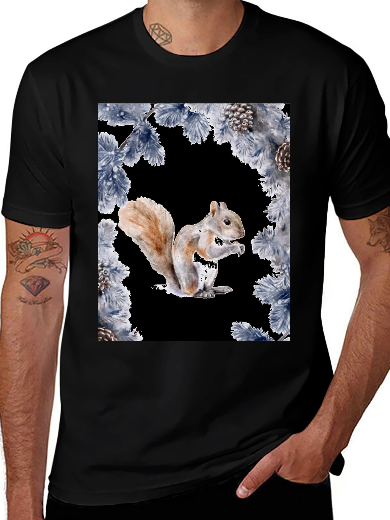 Variant 21 of Squirrel & Pine Branch Graphic Tee - Nature Lover's Style