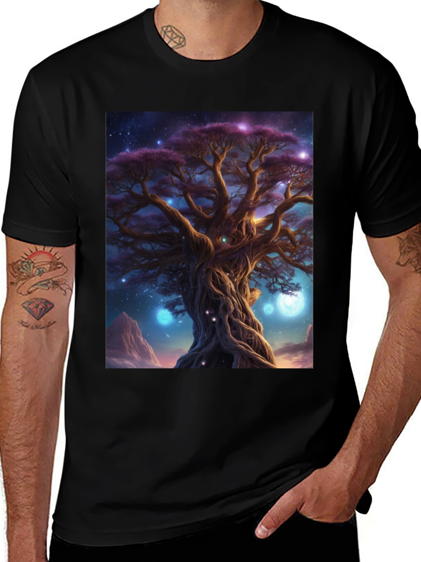 Black Mystic Tree Graphic Tee - Black Cotton Blend main image