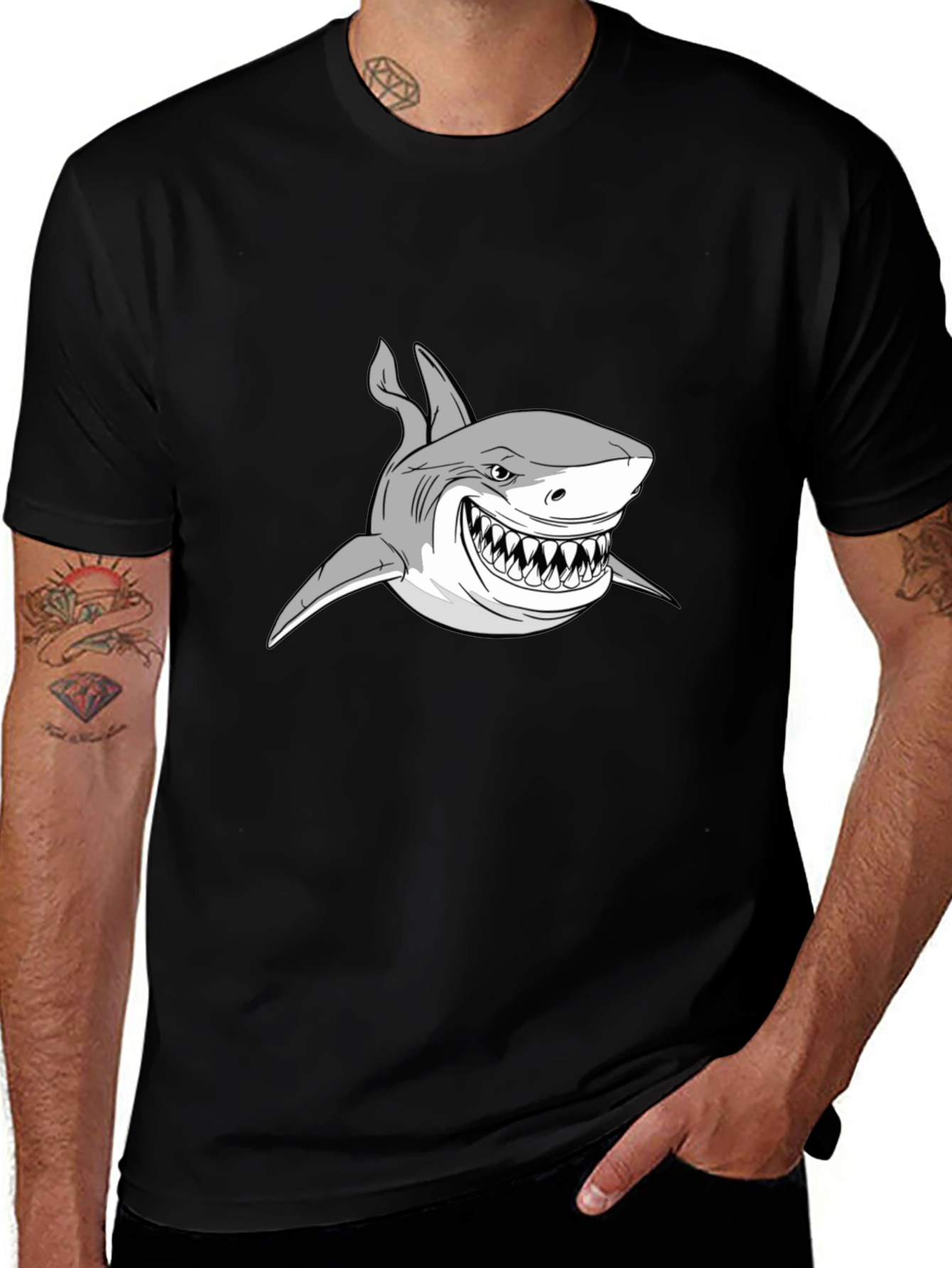 Variant 10 of Shark Graphic Print Black T-Shirt