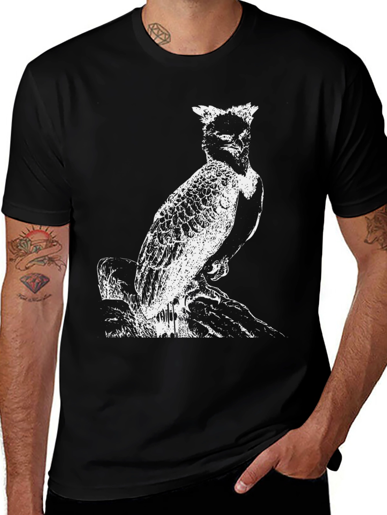 Variant 2 of Owl Graphic Print Black T-Shirt
