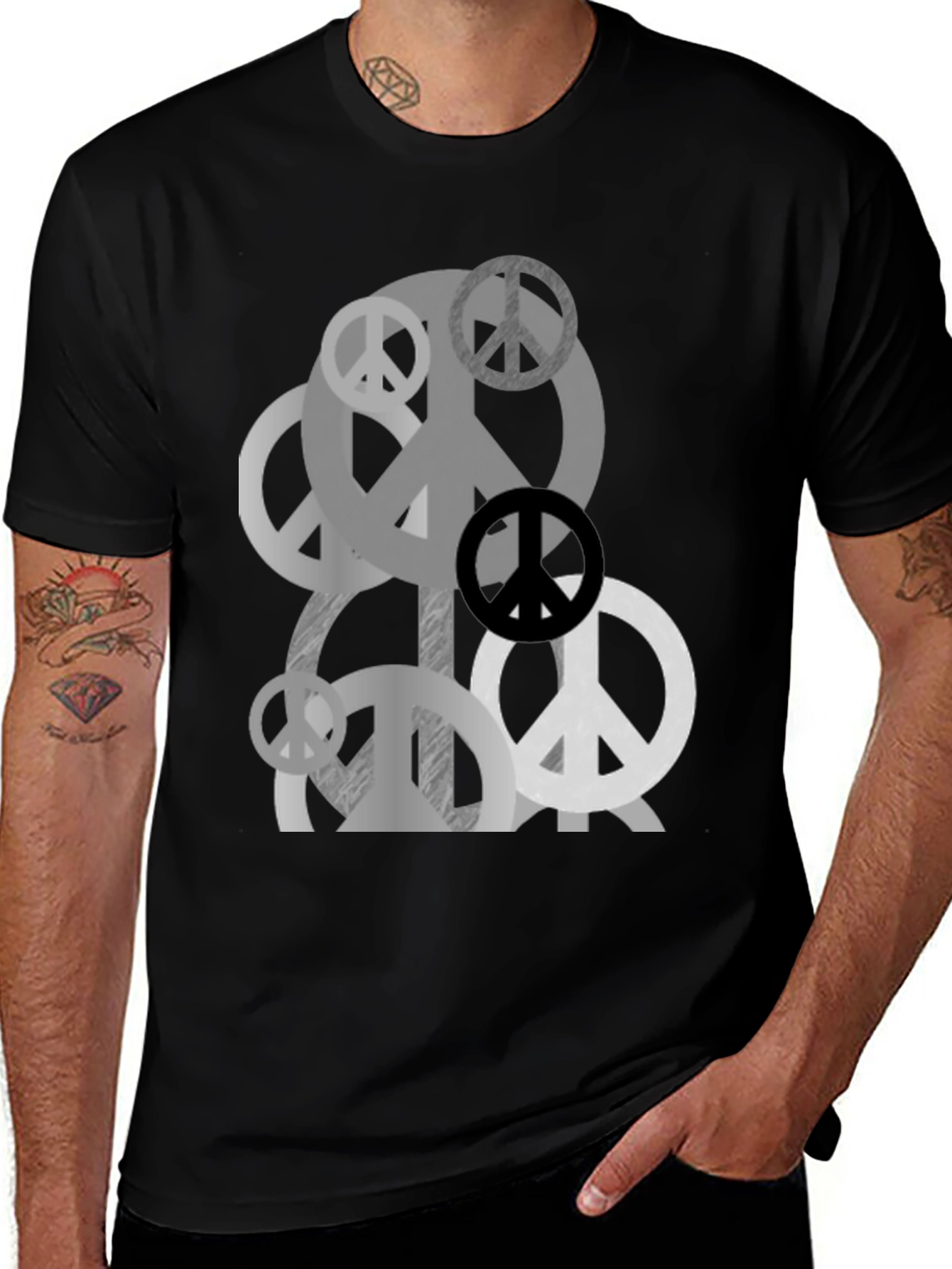 Variant 18 of Peace Sign Graphic Black T-Shirt