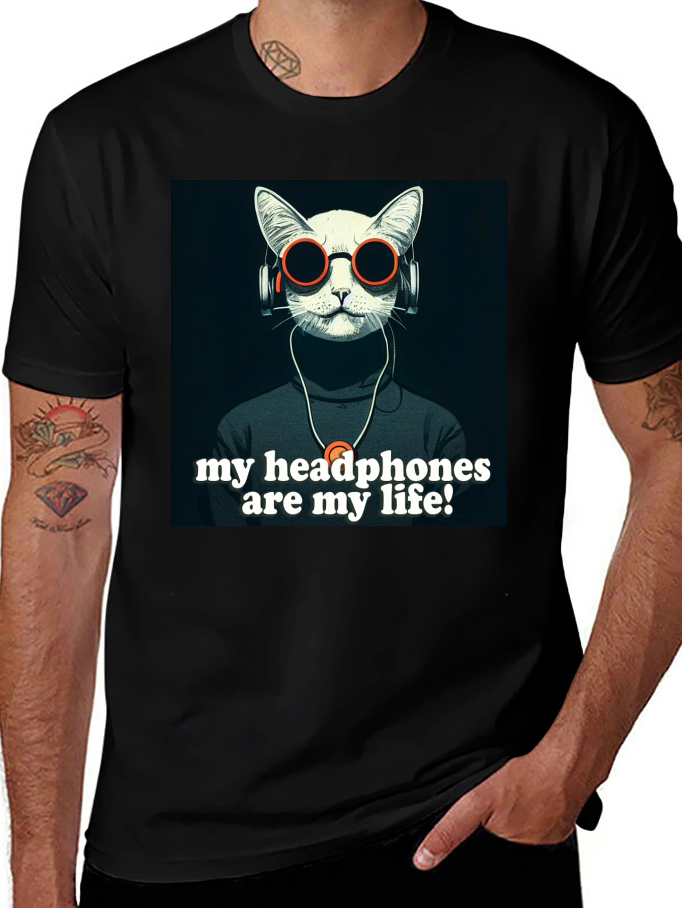 Variant 11 of Headphone Cat Graphic T-Shirt