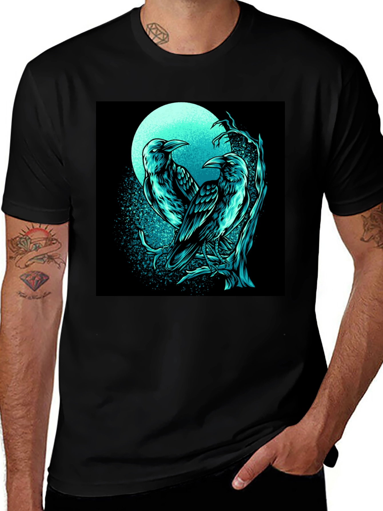 Variant 20 of Raven Moon Graphic Tee - Black Cotton T-Shirt