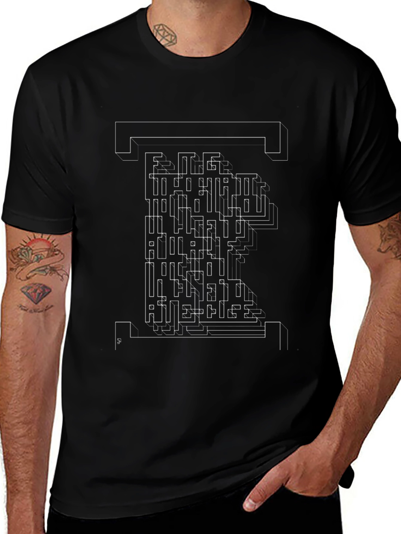 Variant 28 of Abstract Maze Graphic T-Shirt - Black