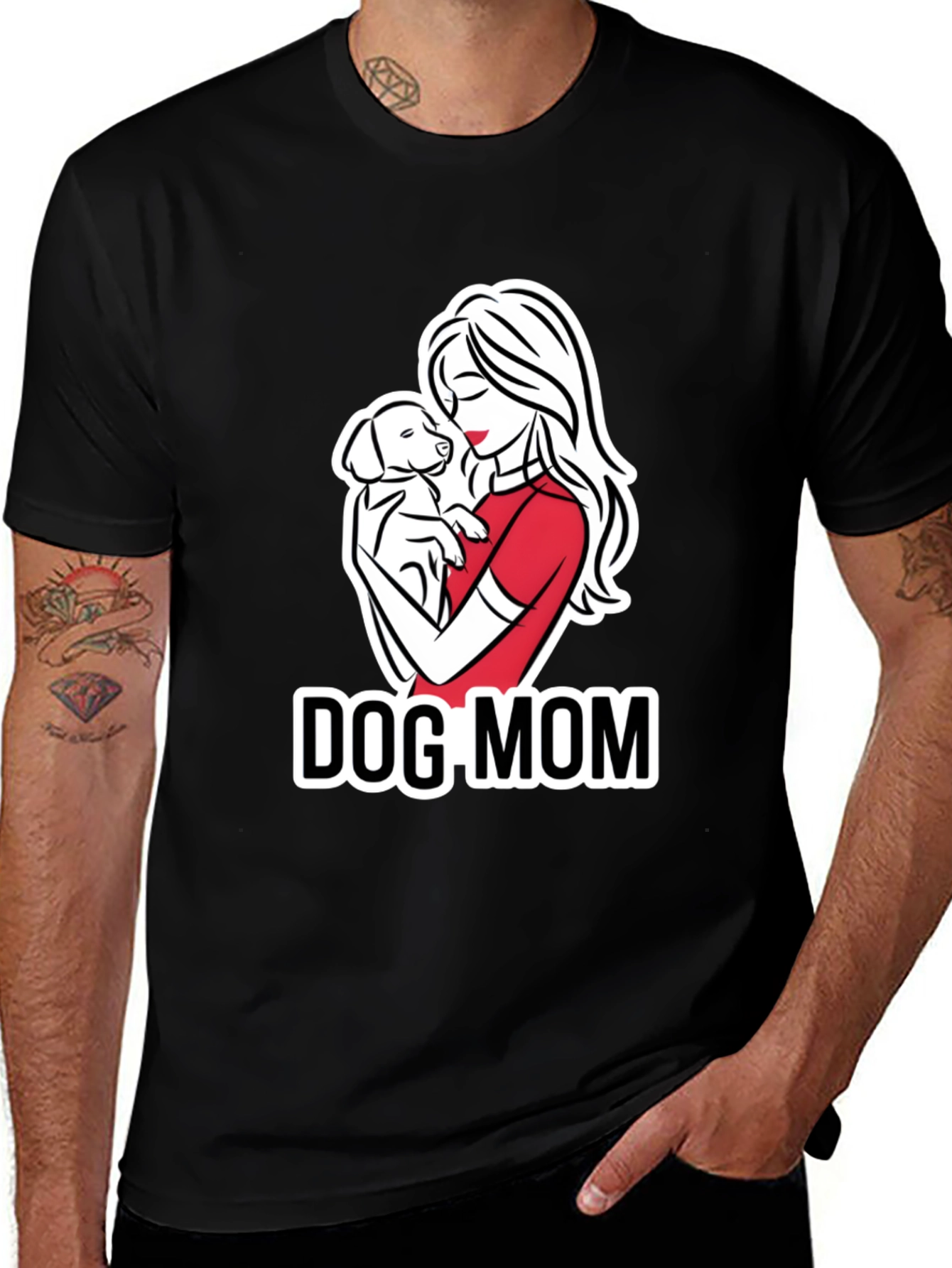 Variant 29 of Dog Mom T-Shirt - Black Cotton Blend