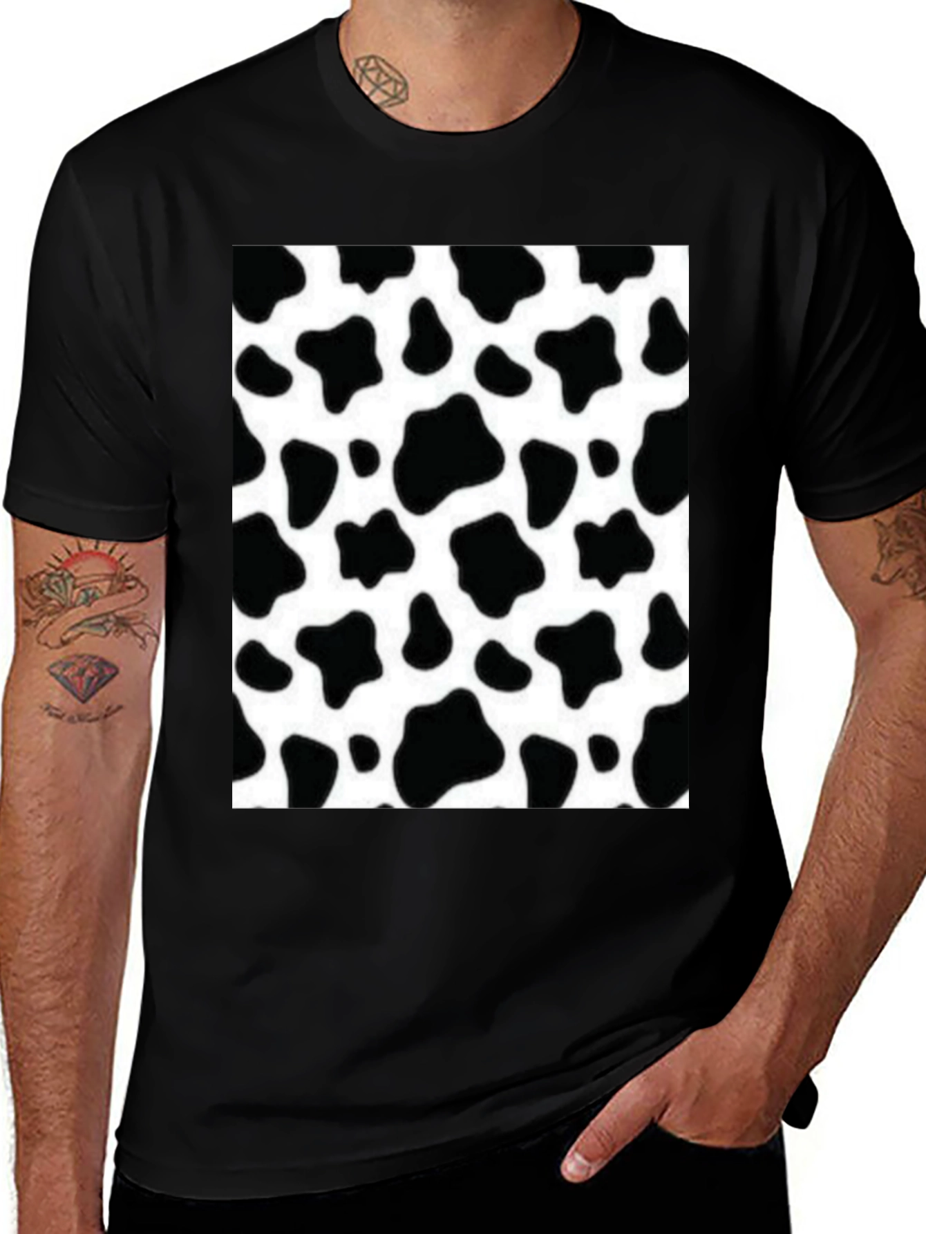 Variant 27 of Cow Print Graphic Tee - Black Short Sleeve