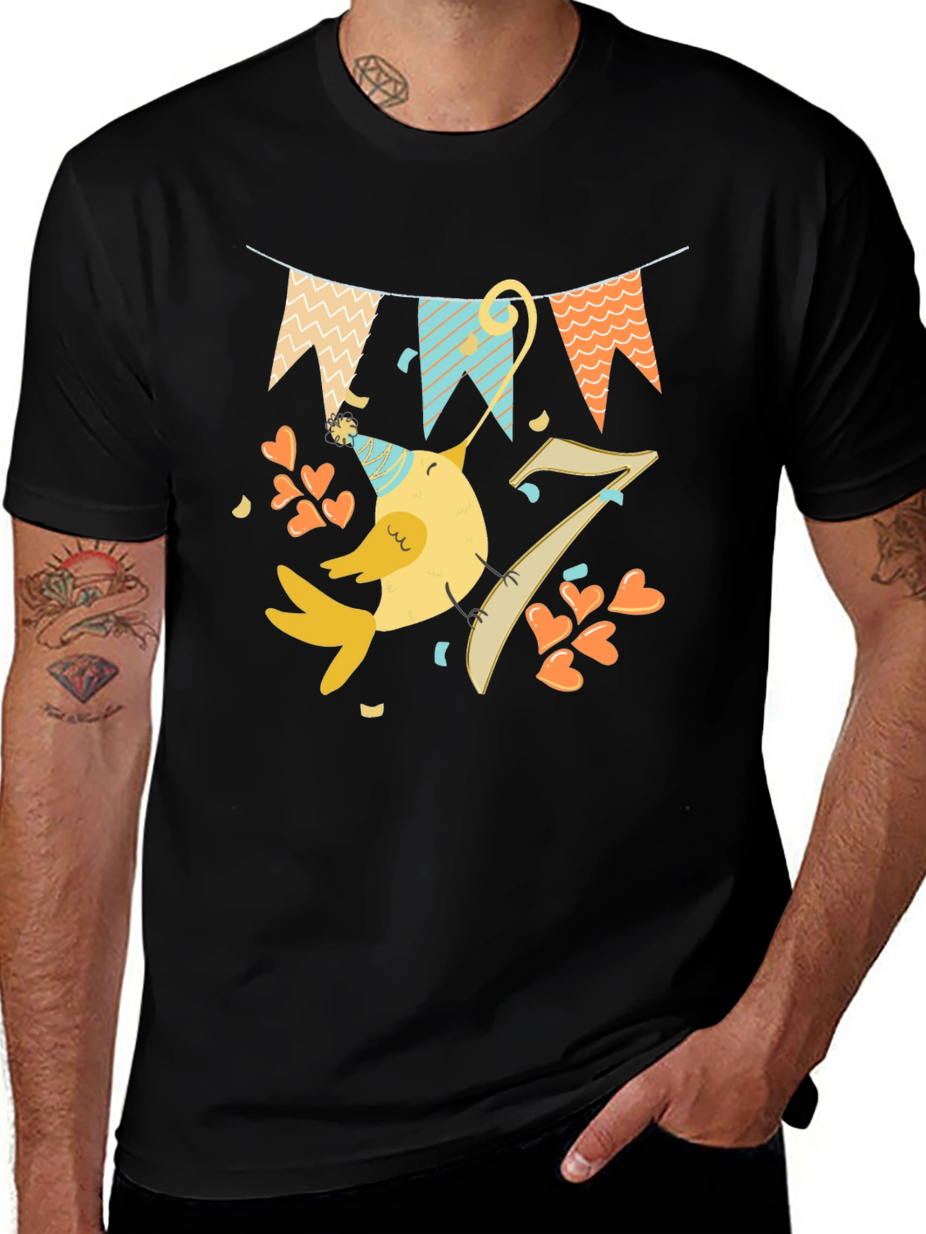 Variant 21 of Fun Birthday Bird Graphic Tee - Seventh Birthday Shirt