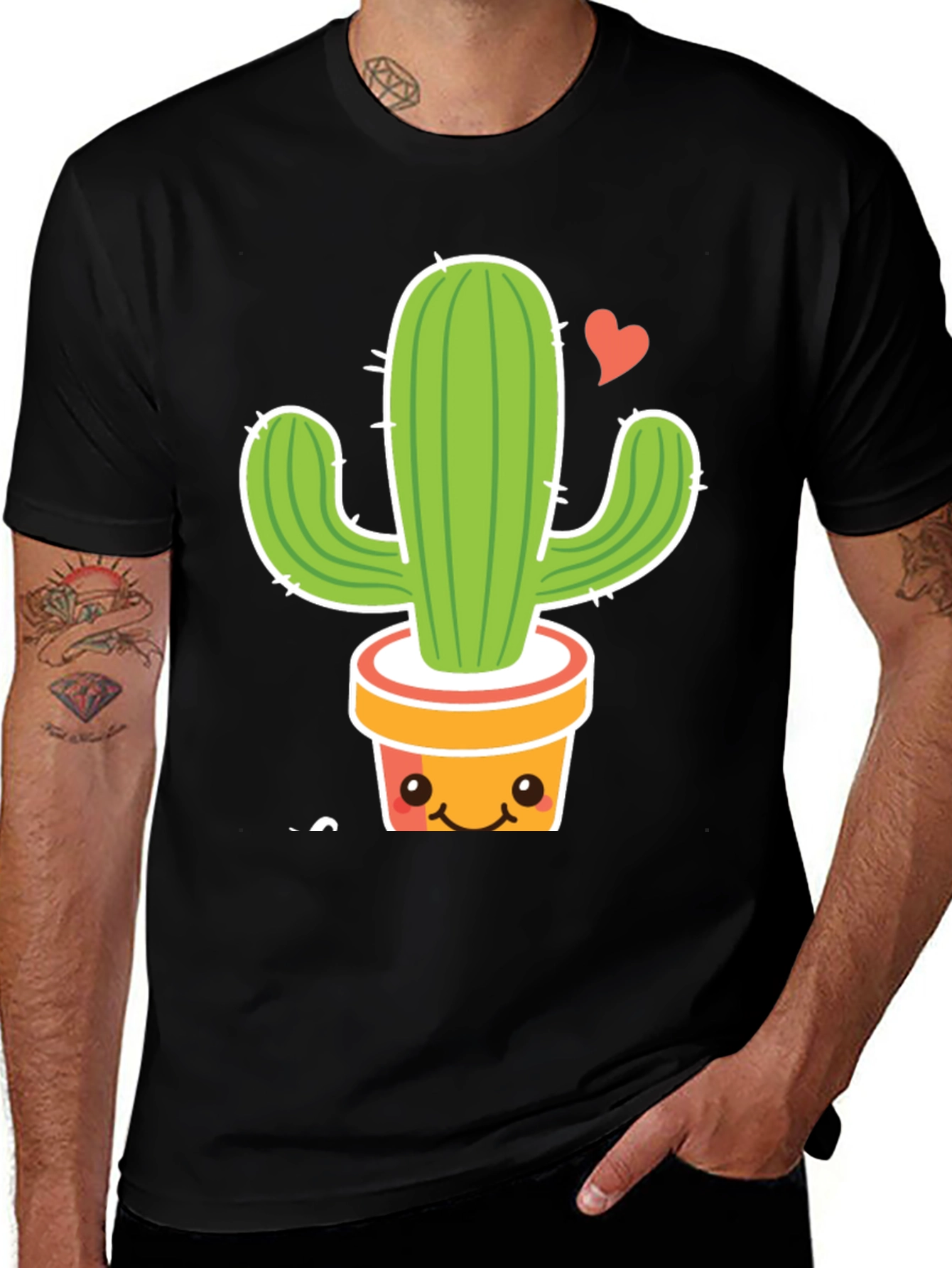 Variant 6 of Cute Cactus in Pot Black T-Shirt