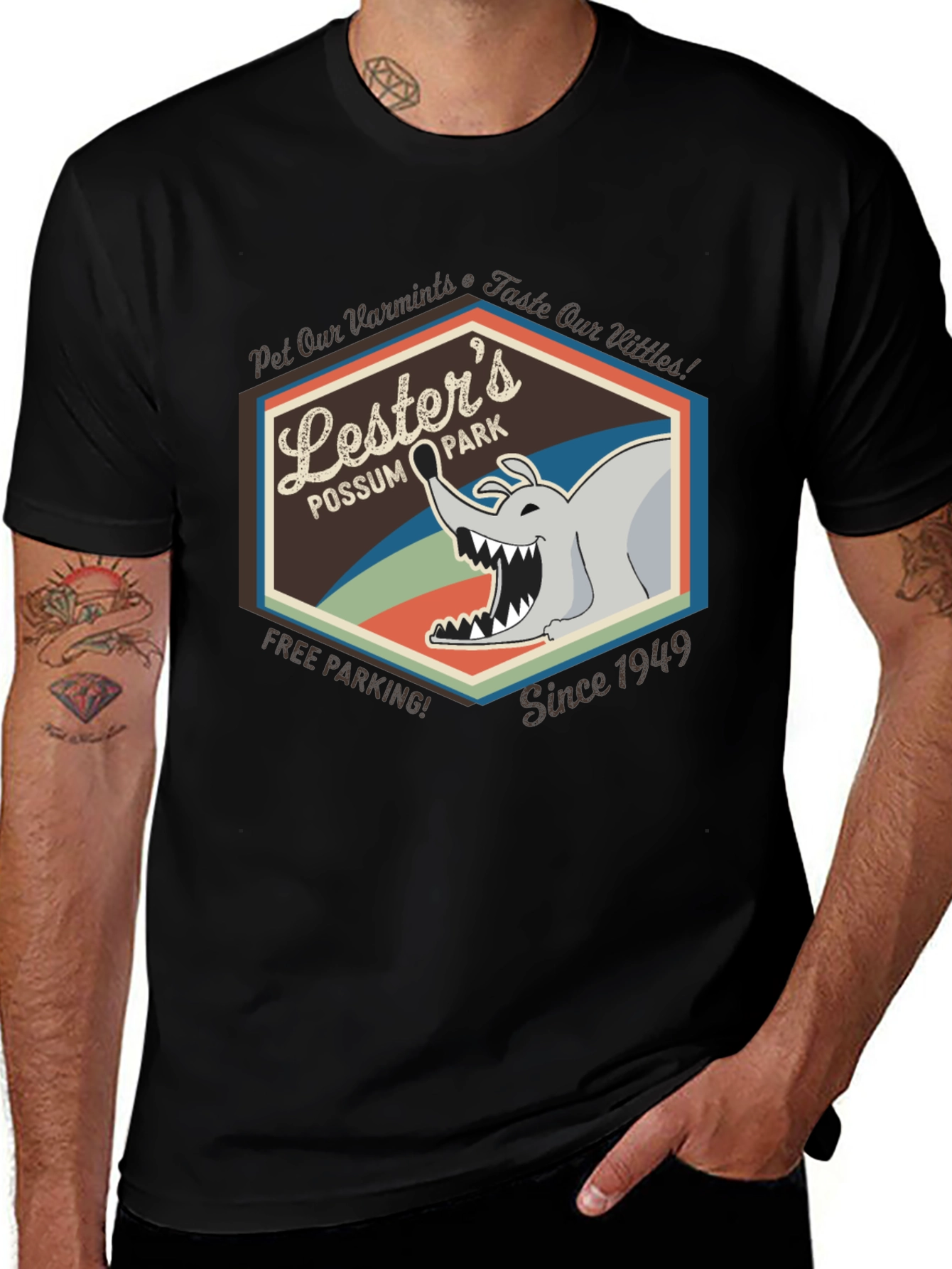 Variant 26 of Lester's Possum Park Graphic Tee - Vintage Style