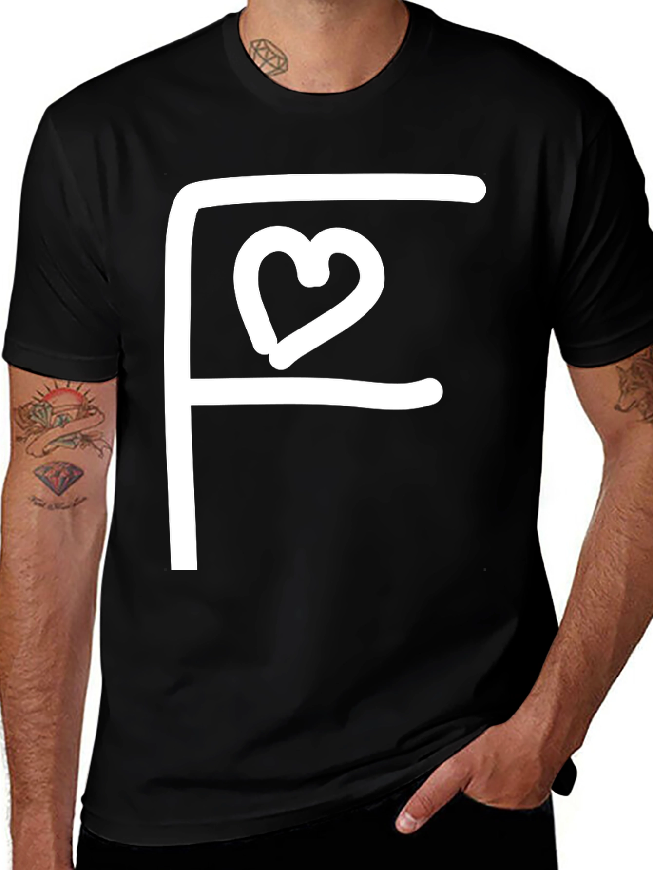Variant 3 of Black Tee with White F Heart Graphic