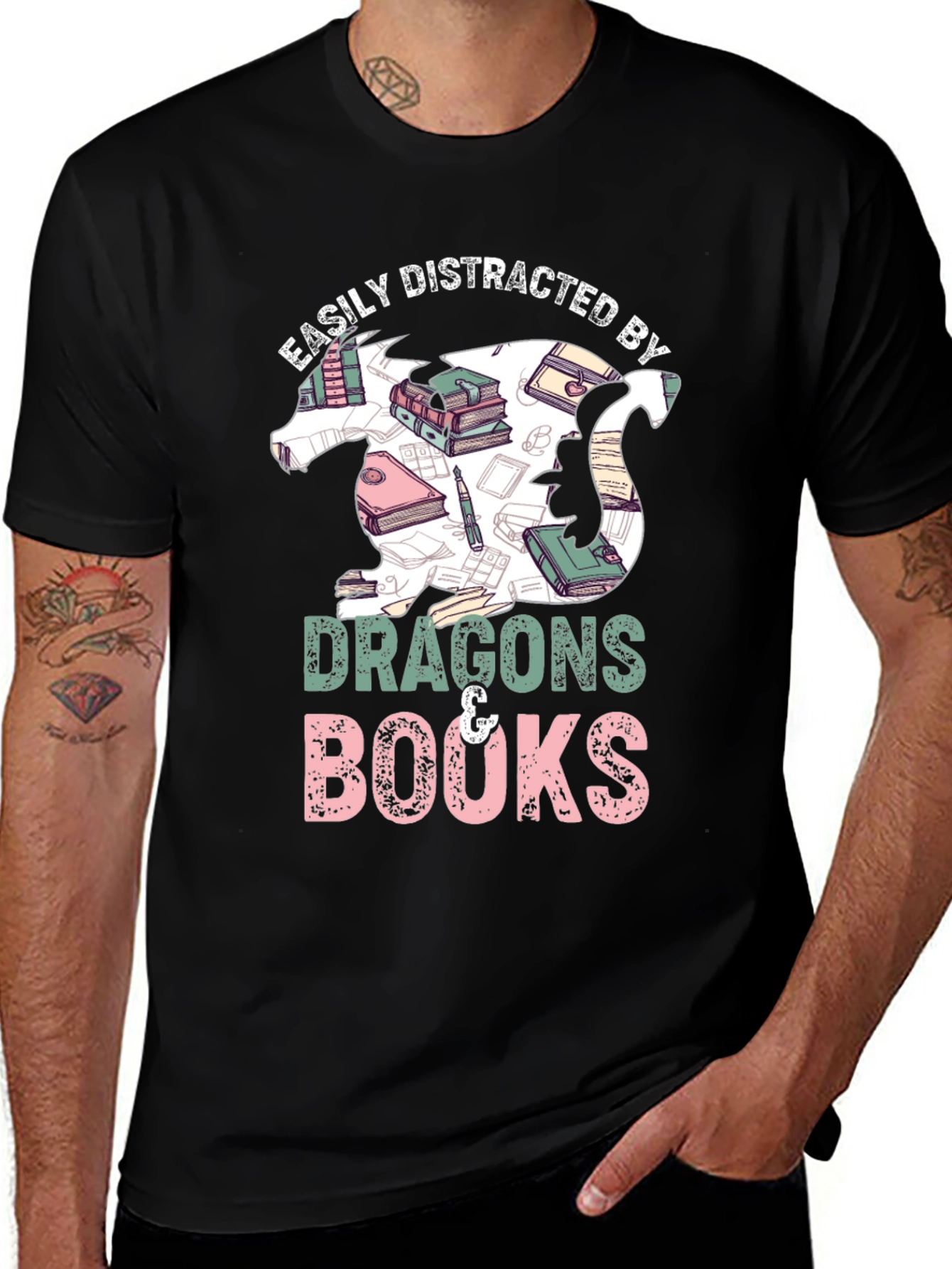 Variant 24 of Easily Distracted by Dragons & Books Tee