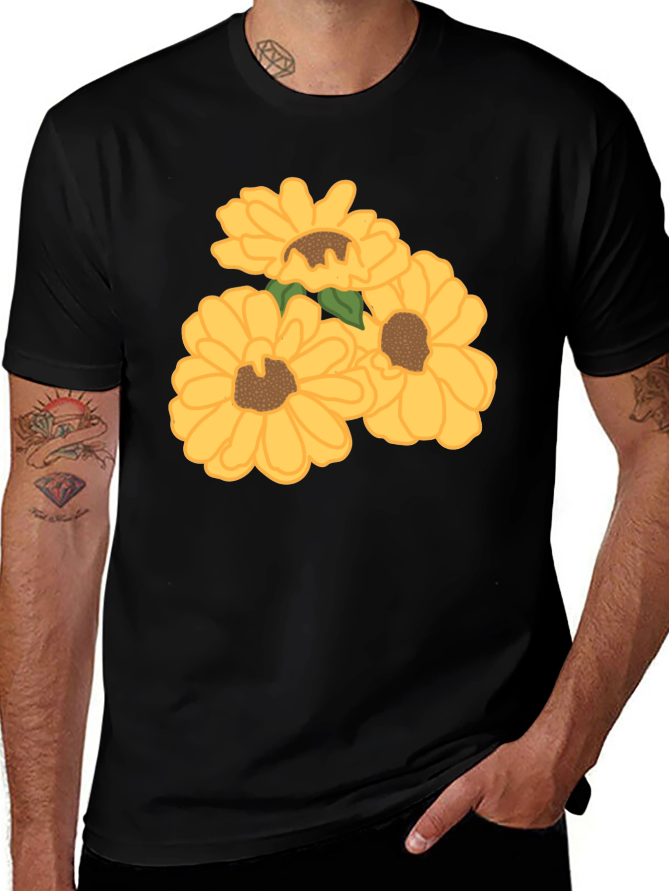 Variant 19 of Sunflower Graphic Tee - Black Cotton Casual Shirt