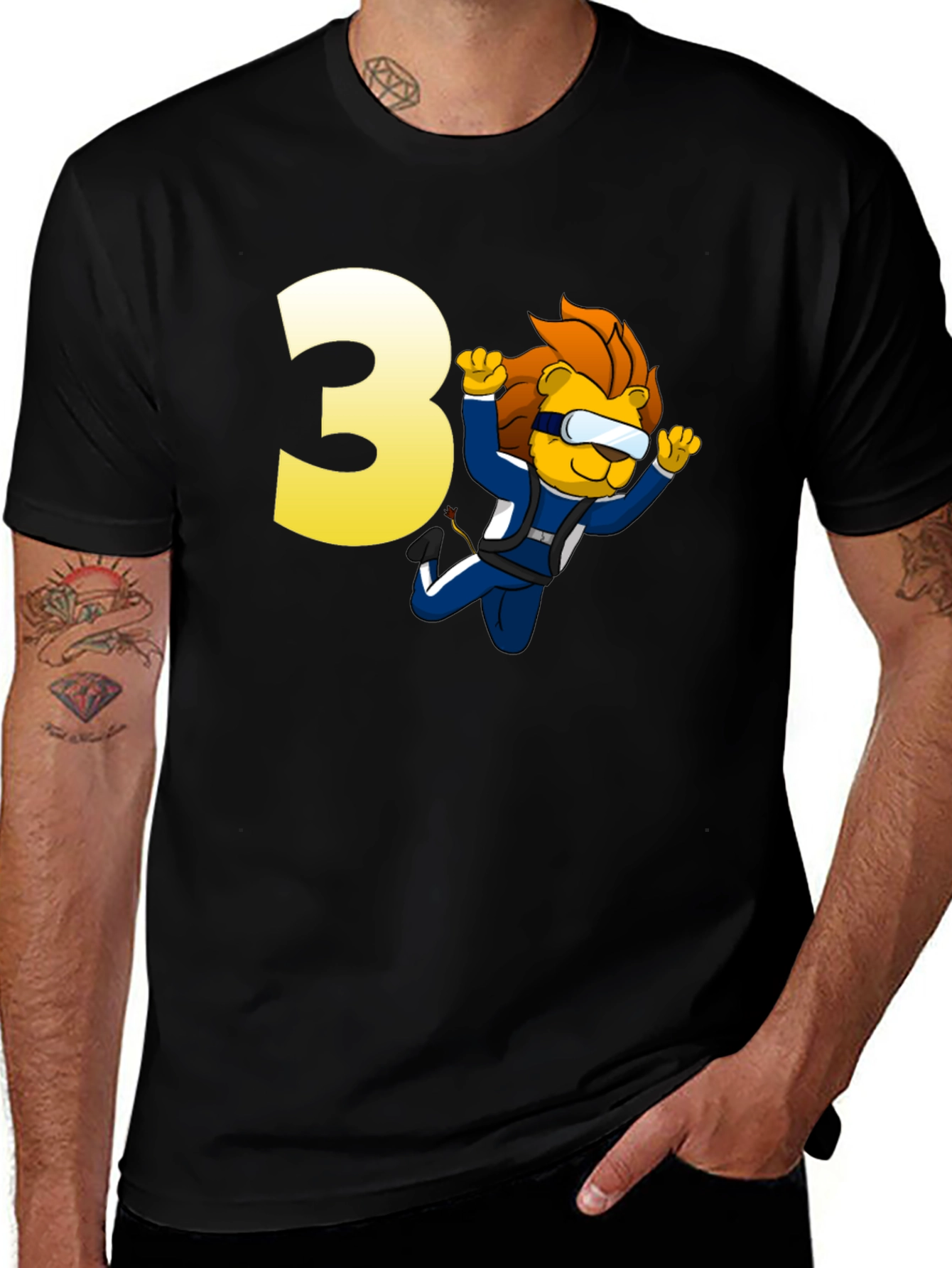 Variant 8 of Lion Skydiver Birthday T-Shirt - Number 3