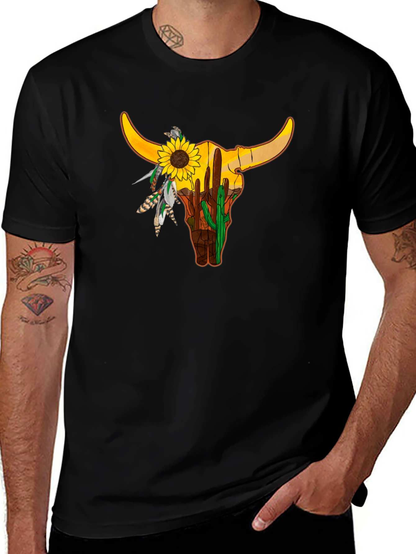 Variant 12 of Bull Skull Sunflower Graphic Tee