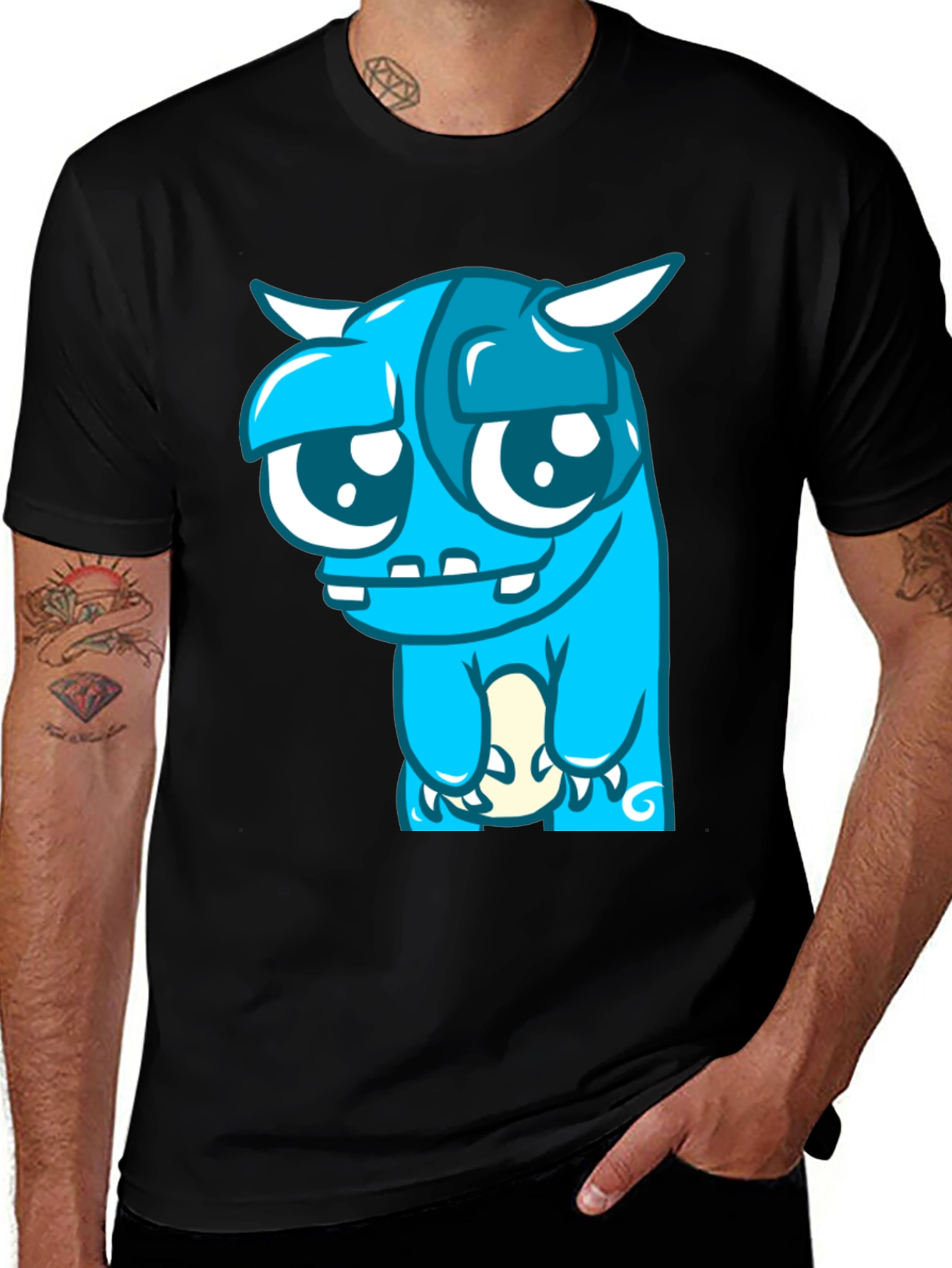 Variant 25 of Blue Monster Graphic Tee - Black Cotton Blend