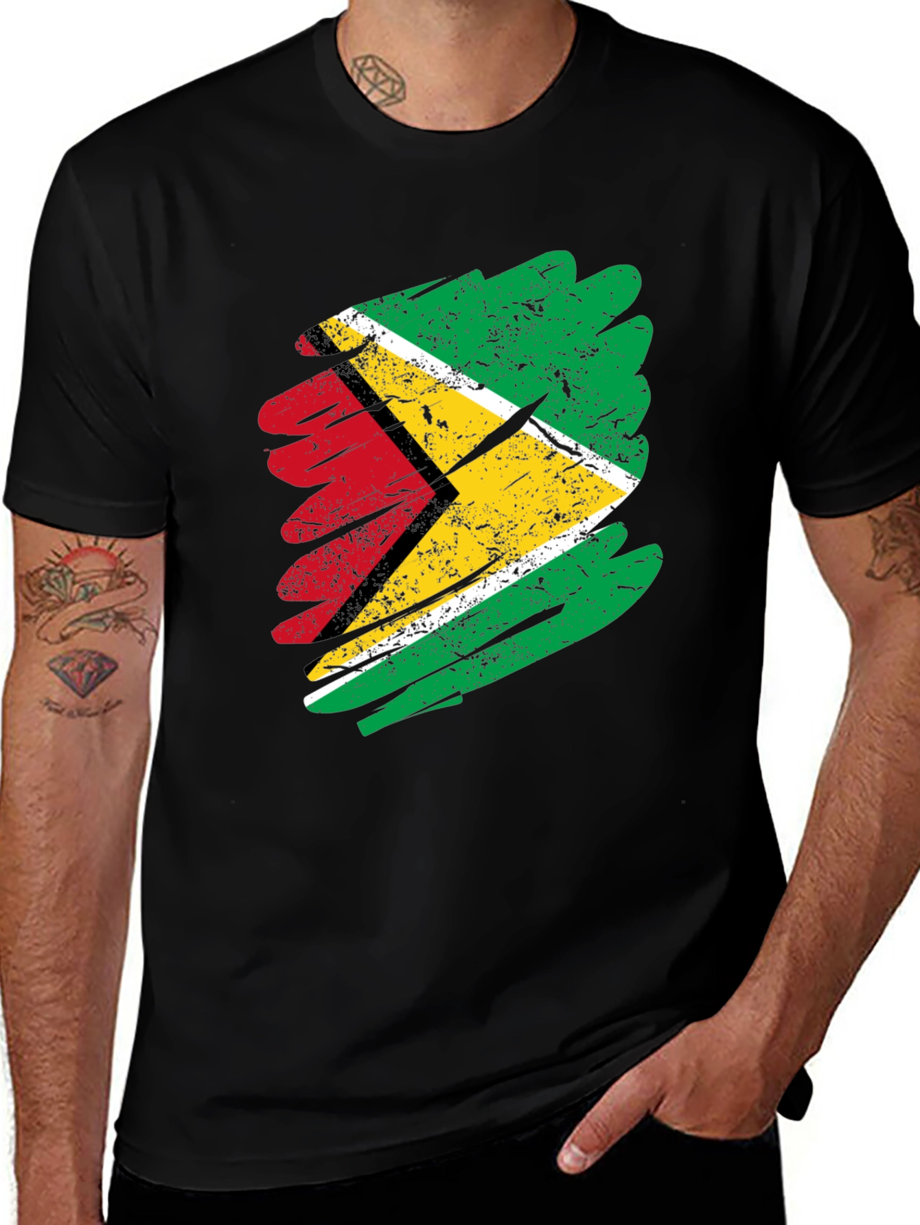 Black Guyana Flag Brush Stroke Men's Black T-Shirt main image