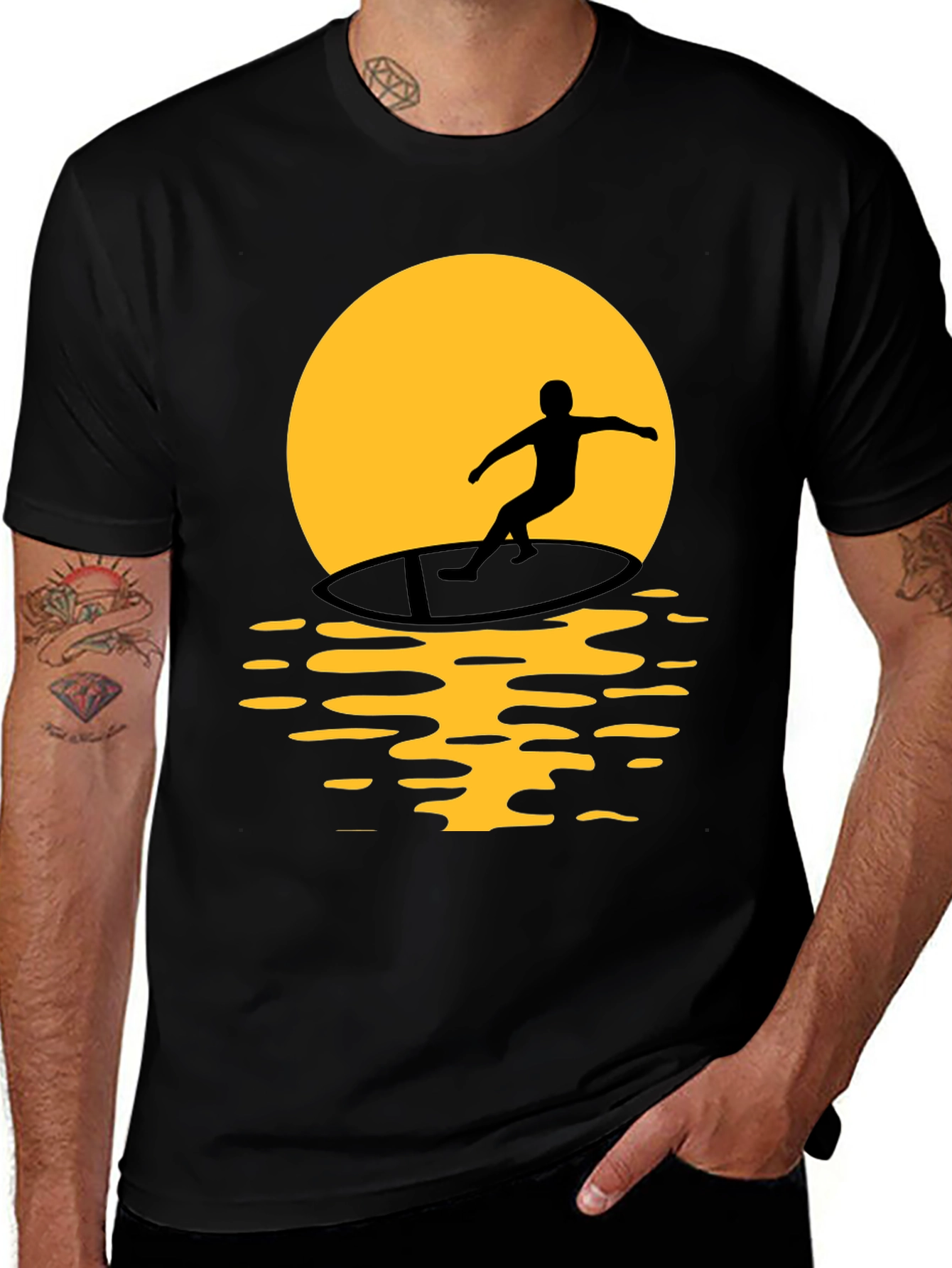 Variant 12 of Surfer Silhouette Graphic Tee - Black Cotton T-Shirt