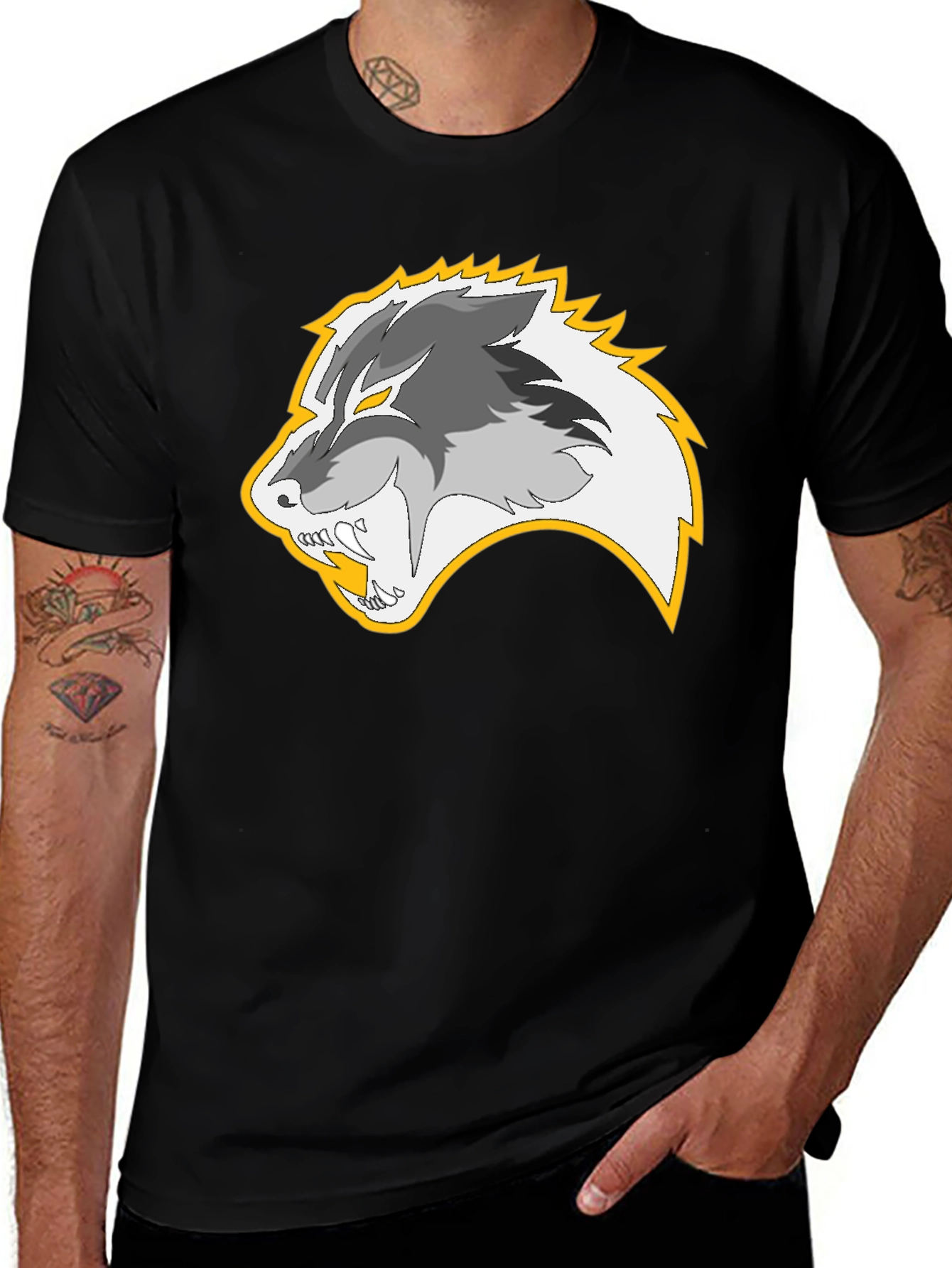Variant 17 of Black T-Shirt with Wolf Graphic