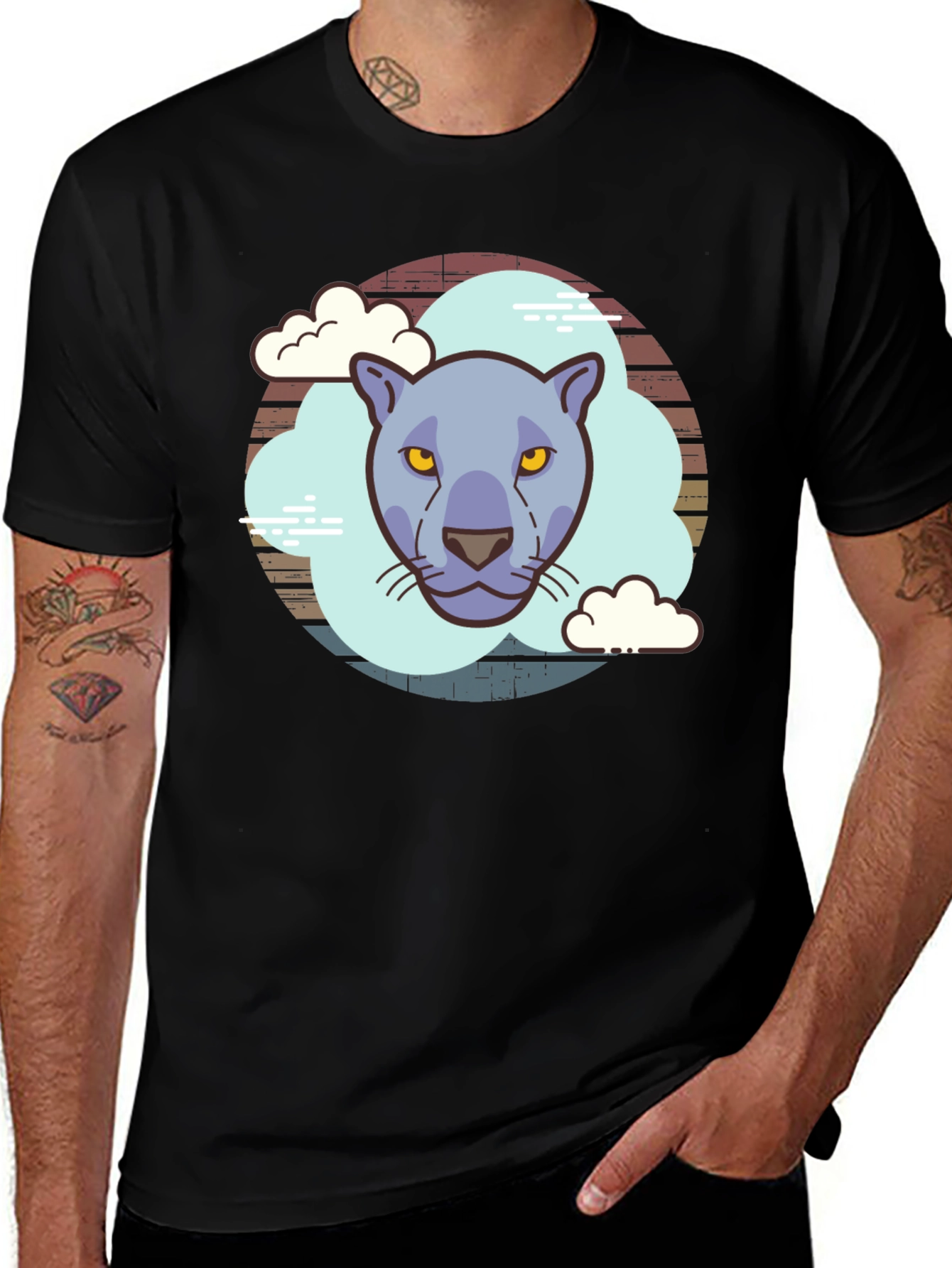 Variant 25 of Cool Cat Graphic Tee - Retro Style Black T-Shirt