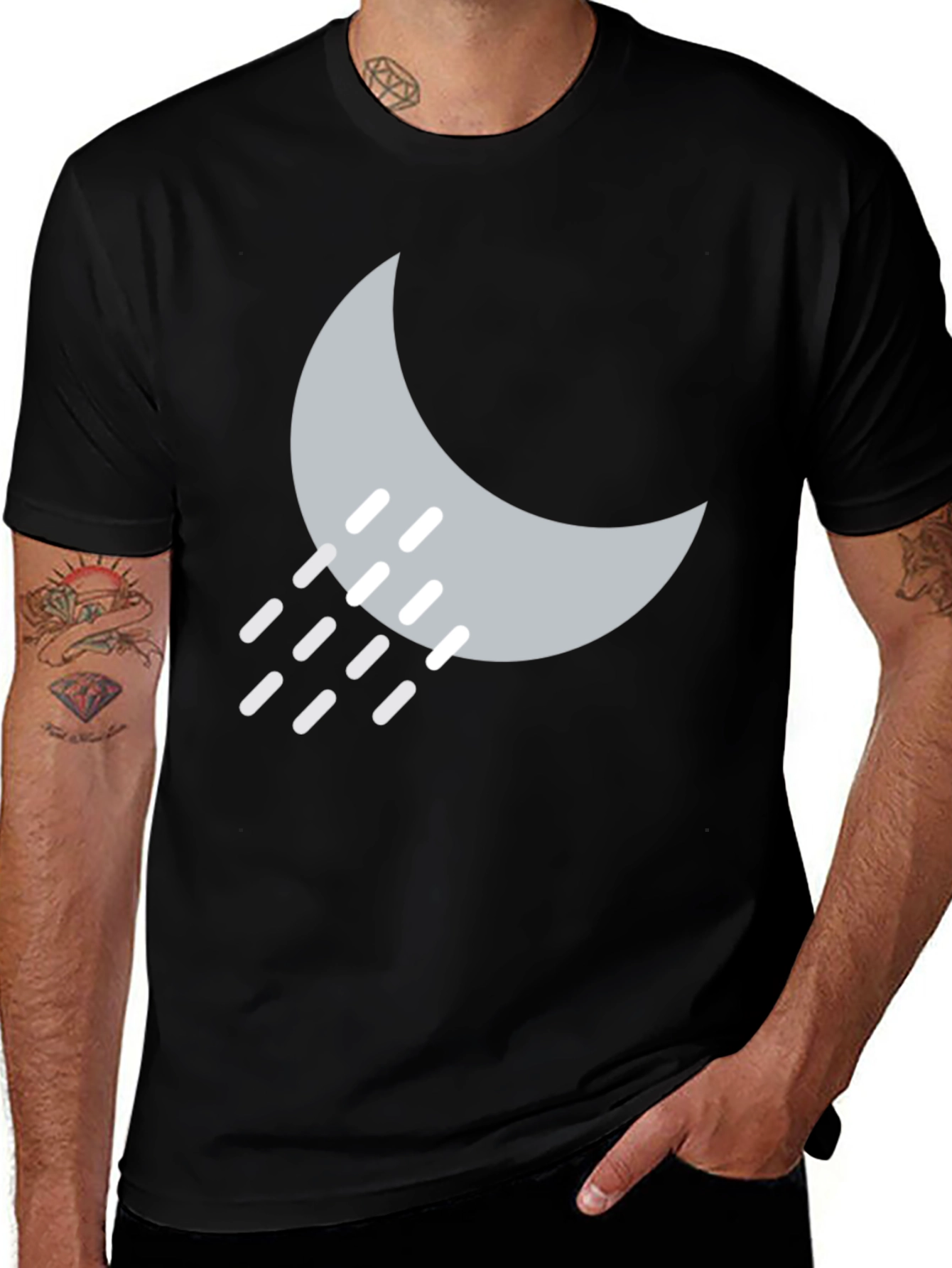 Variant 28 of Moon Rain Graphic Tee - Black Cotton T-Shirt