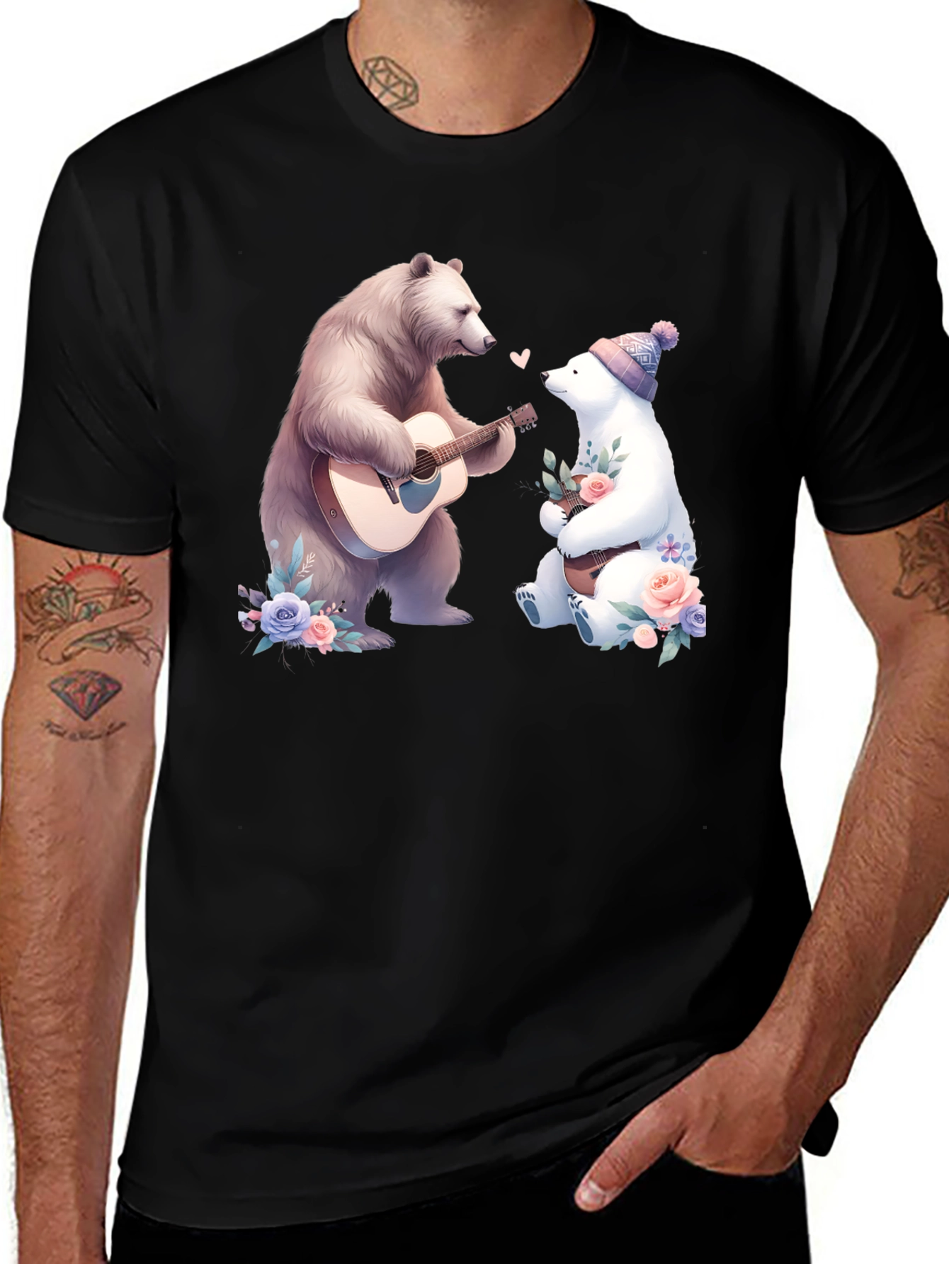 Bear Serenade T-Shirt: Romantic Bear Guitar Design
