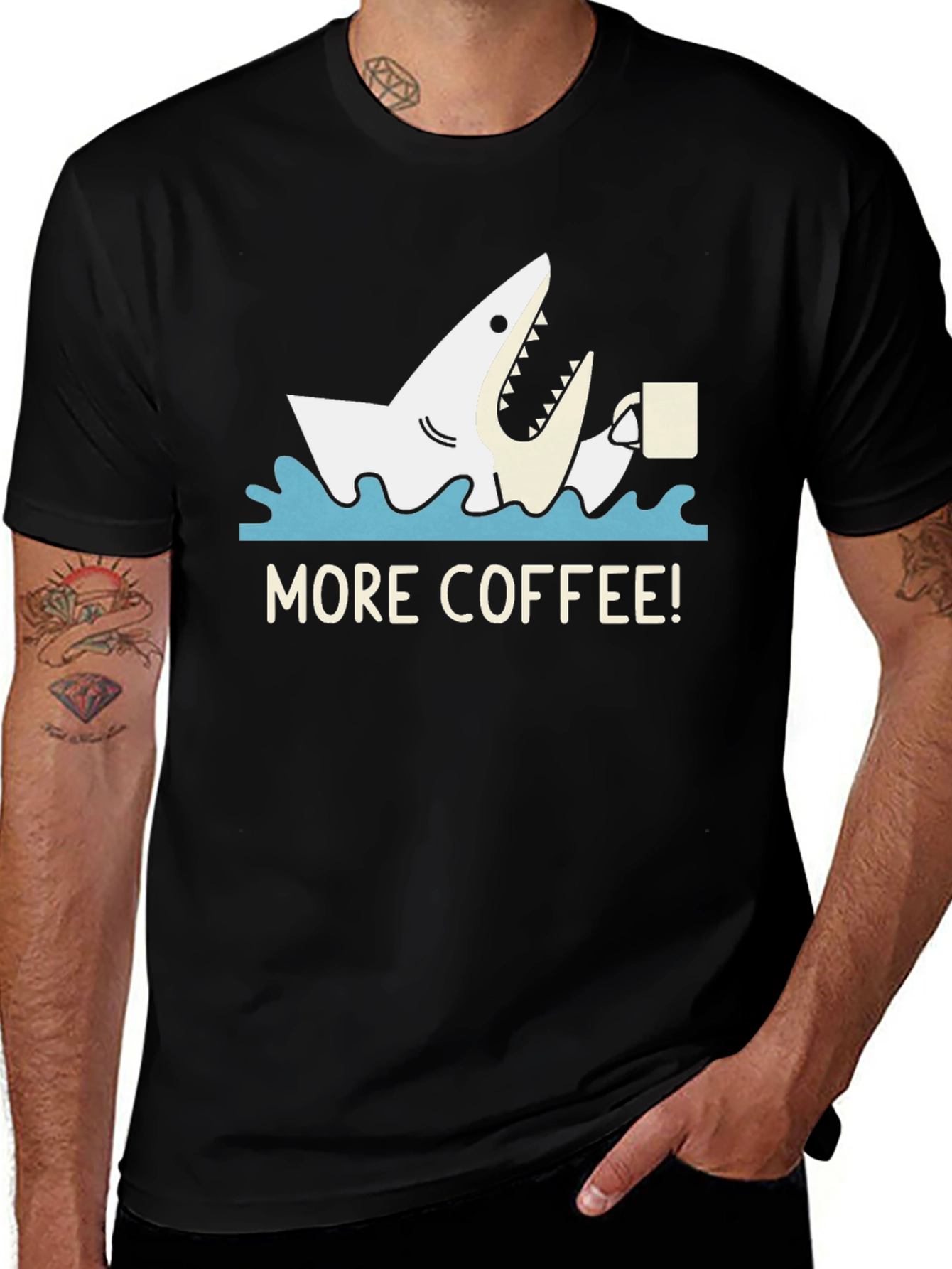 Variant 10 of More Coffee Shark Black Graphic T-Shirt