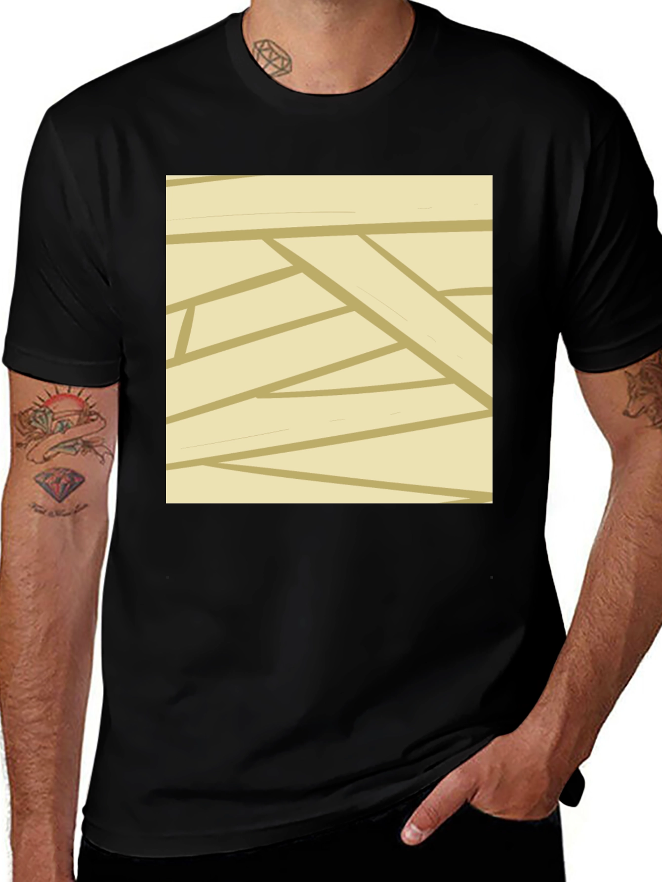 Variant 28 of Mummy Wrap Style Graphic Tee - Black Casual T-Shirt