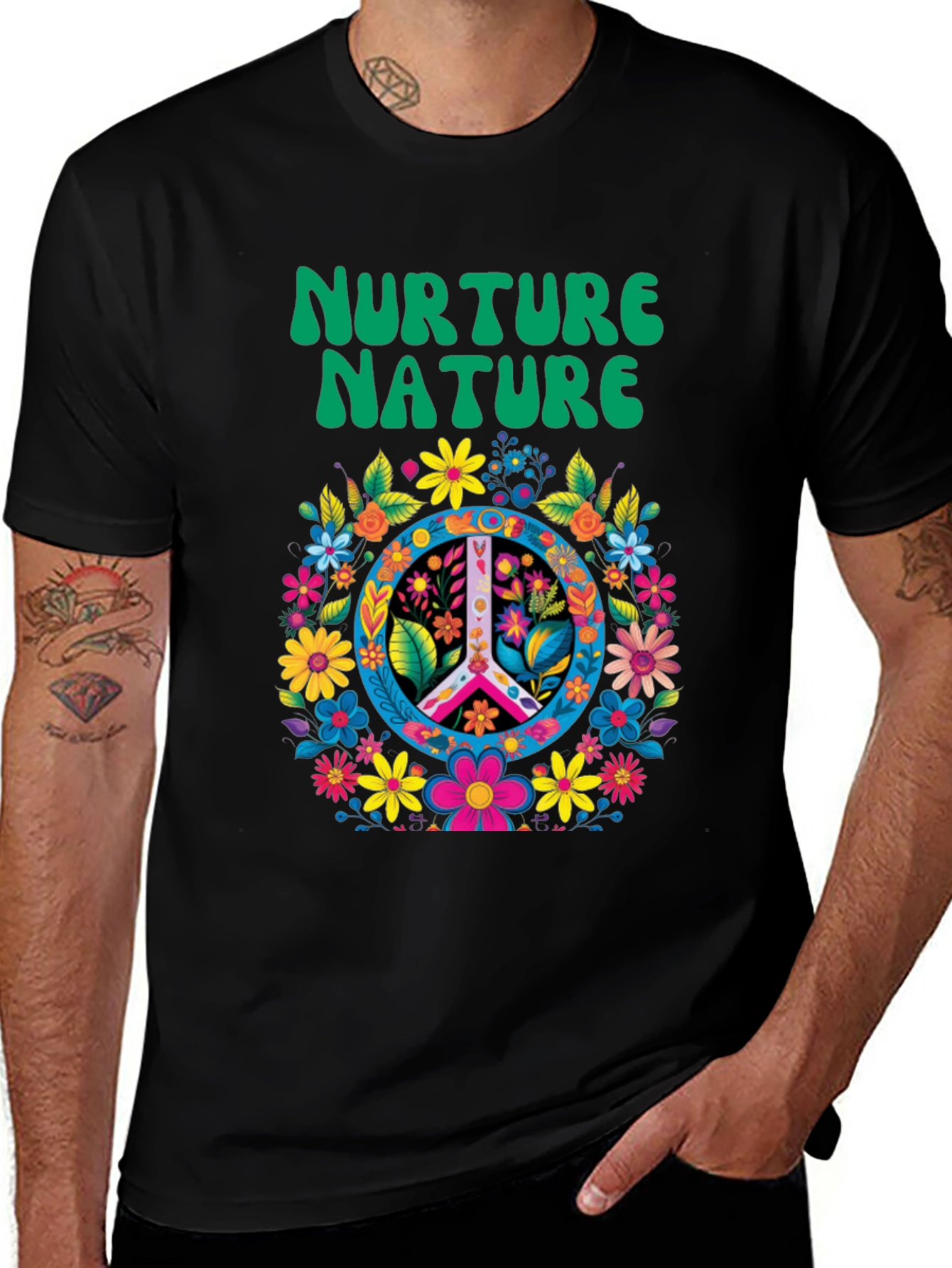 Variant 20 of Nurture Nature Floral Peace Sign Graphic Tee